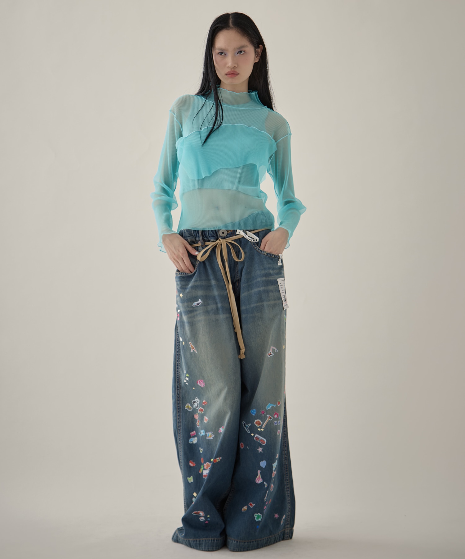 DENIM HUGE DETAIL PANTS w KIDS STICKER Maison MIHARA YASUHIRO