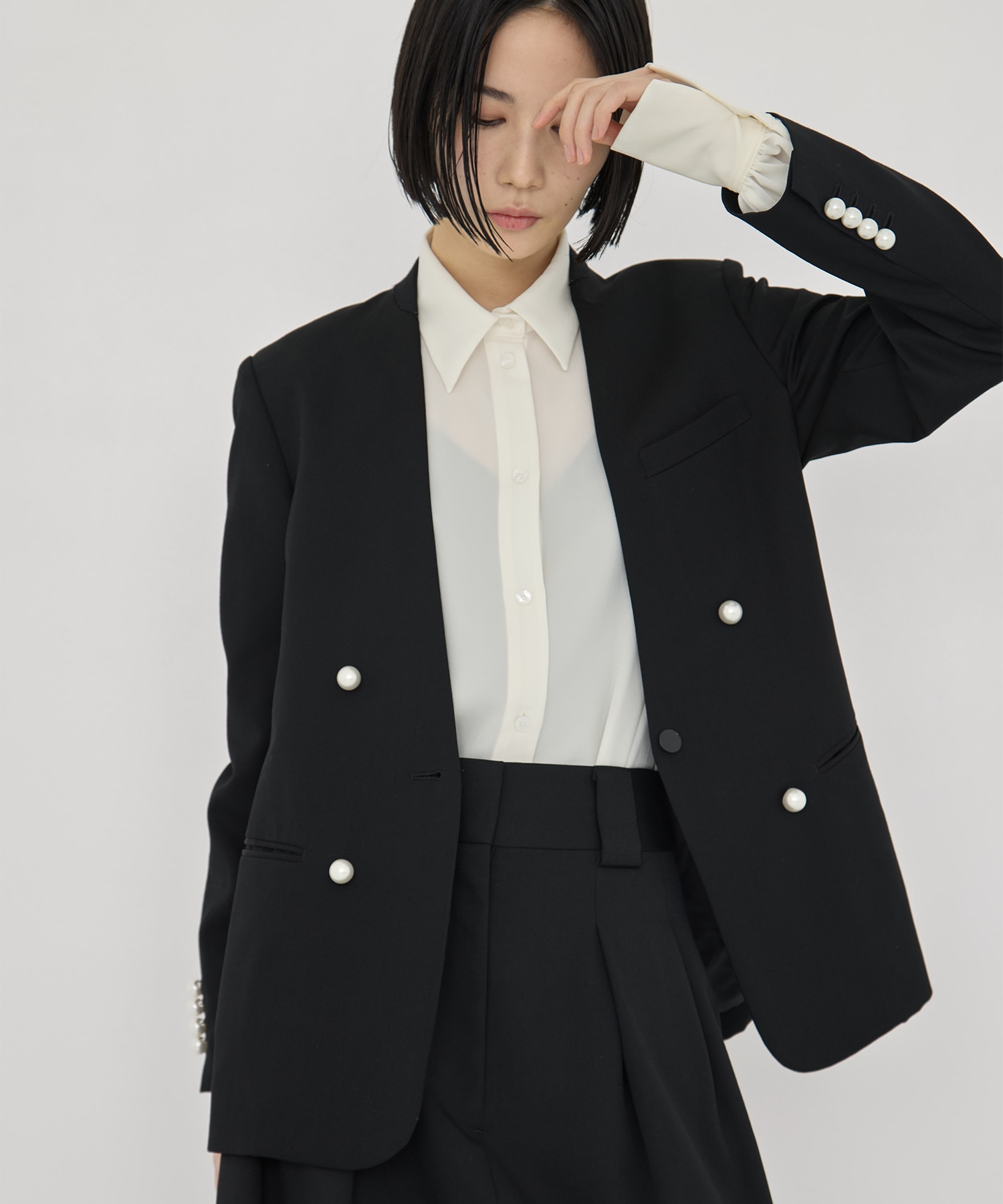 BLACK FORMAL NO COLLAR JACKET CINOH