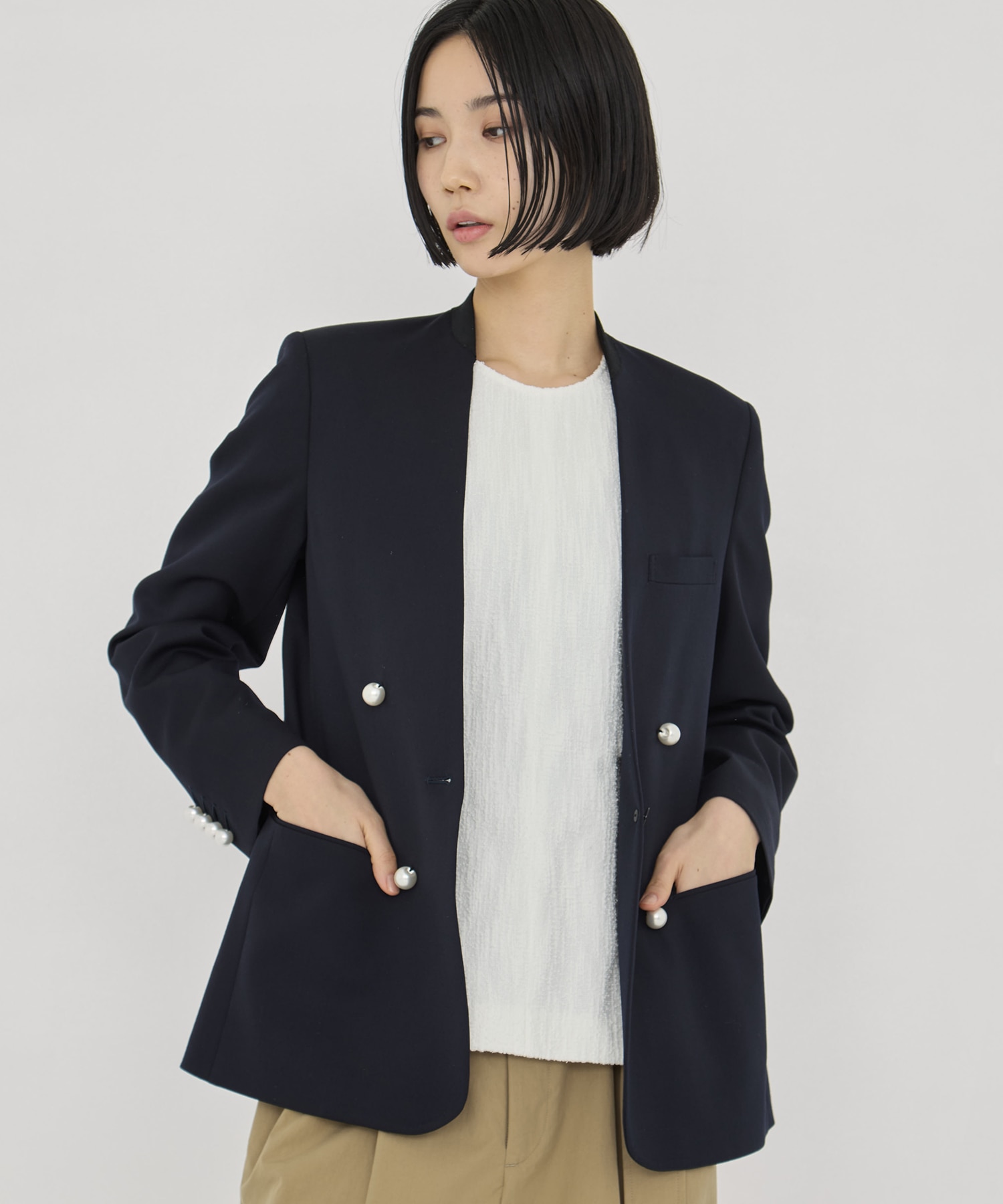 BLACK FORMAL NO COLLAR JACKET CINOH