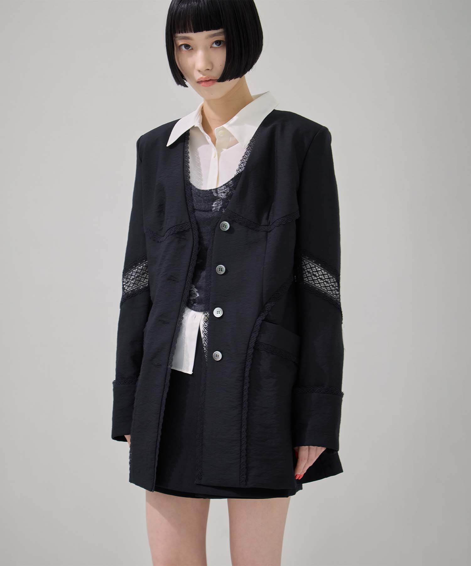 別注 LACE-PANELED SHIRT JACKET FETICO