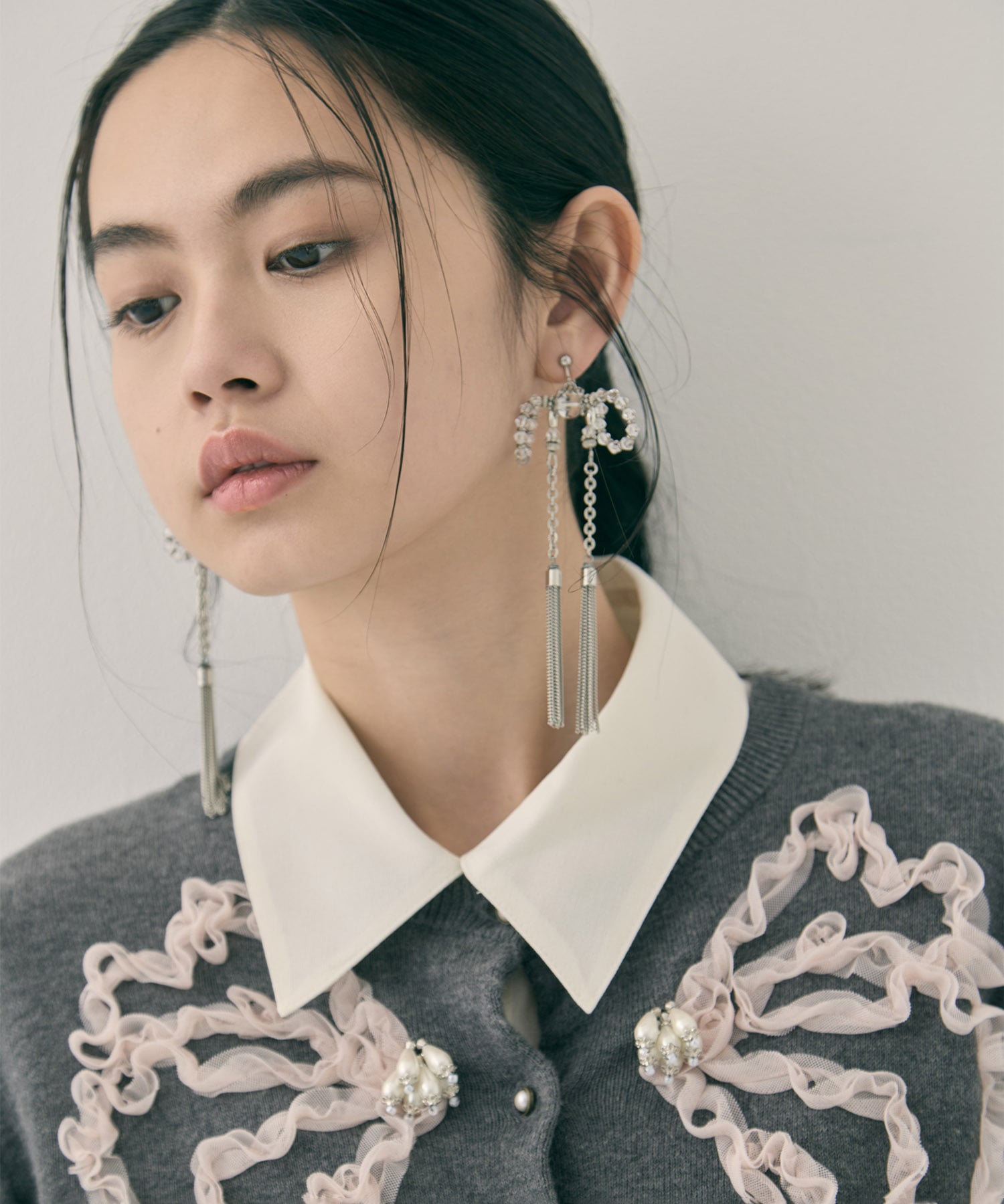 crystal ribbon chain earings tanakadaisuke