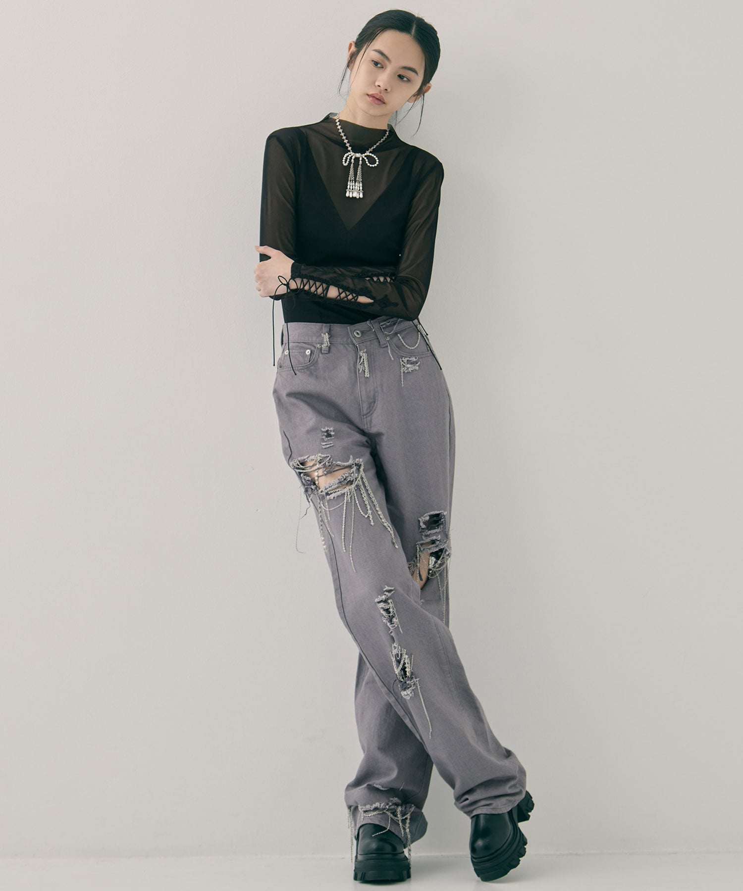 pearl ribbon chain necklace tanakadaisuke