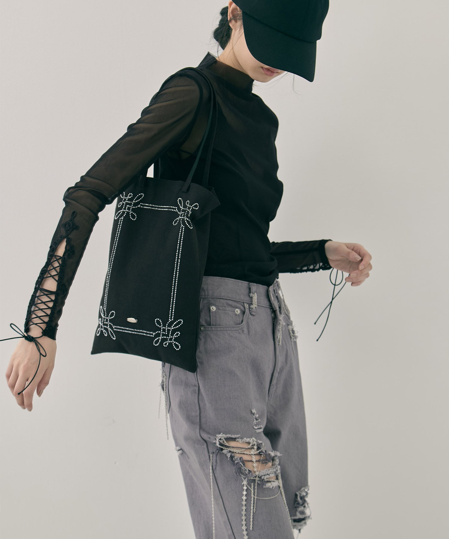 Rhinestone frame tote bag tanakadaisuke