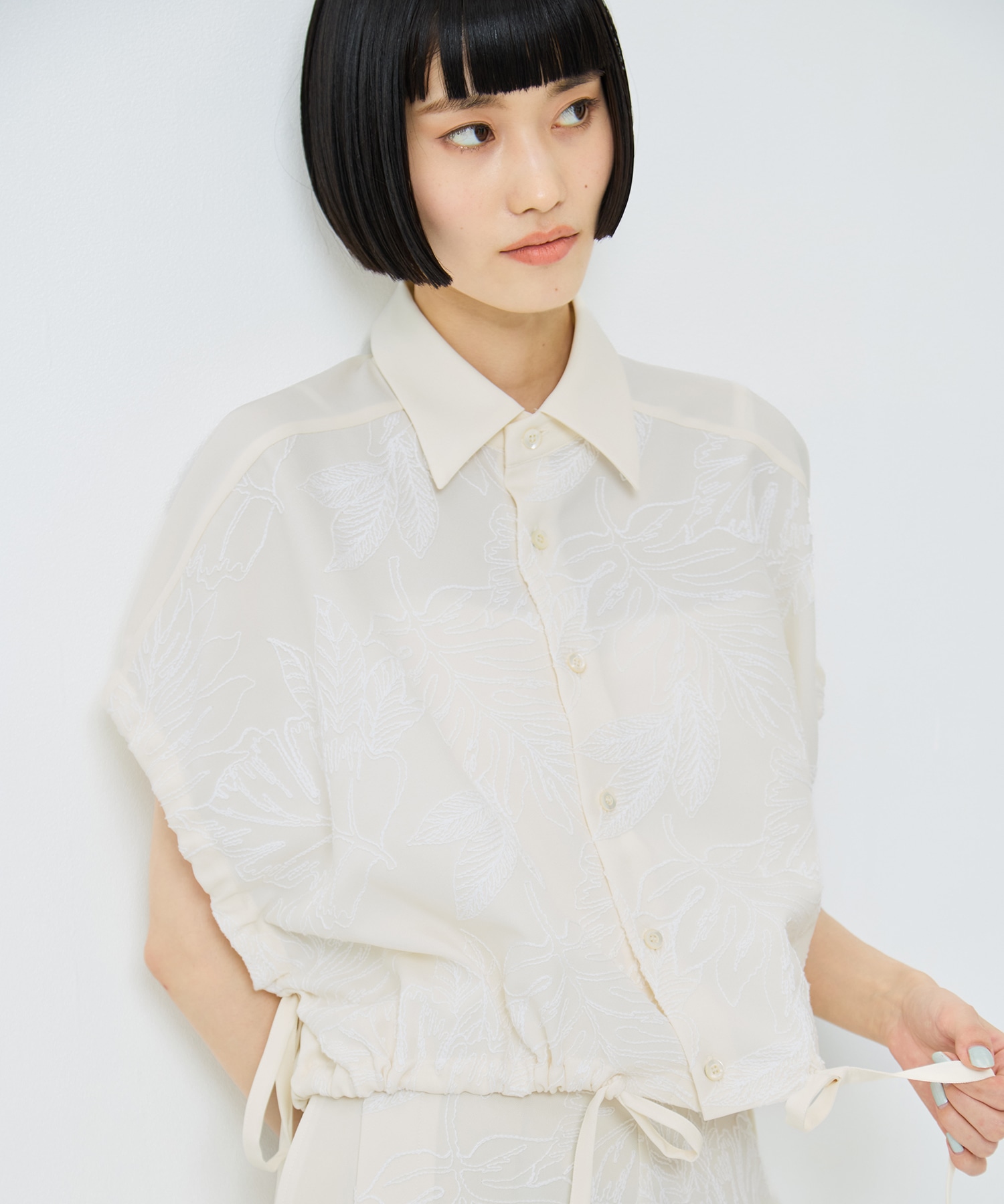 別注 FLOWER LACE GATHER SLEEVE SHIRT UJOH