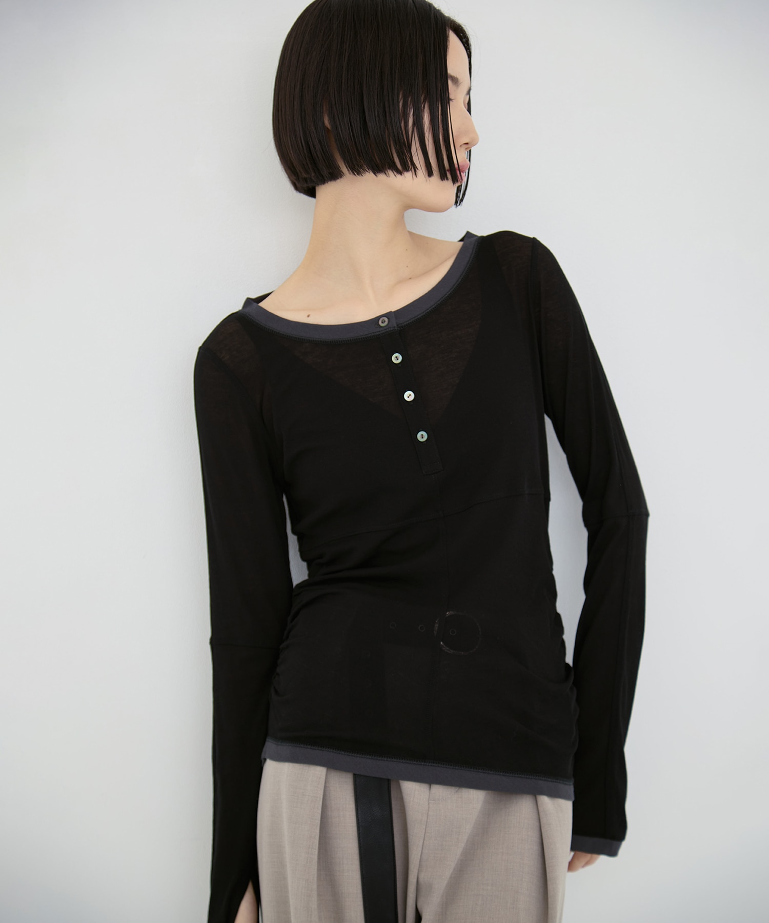 2way Sheer Cotton Long Tee STUDIOUS