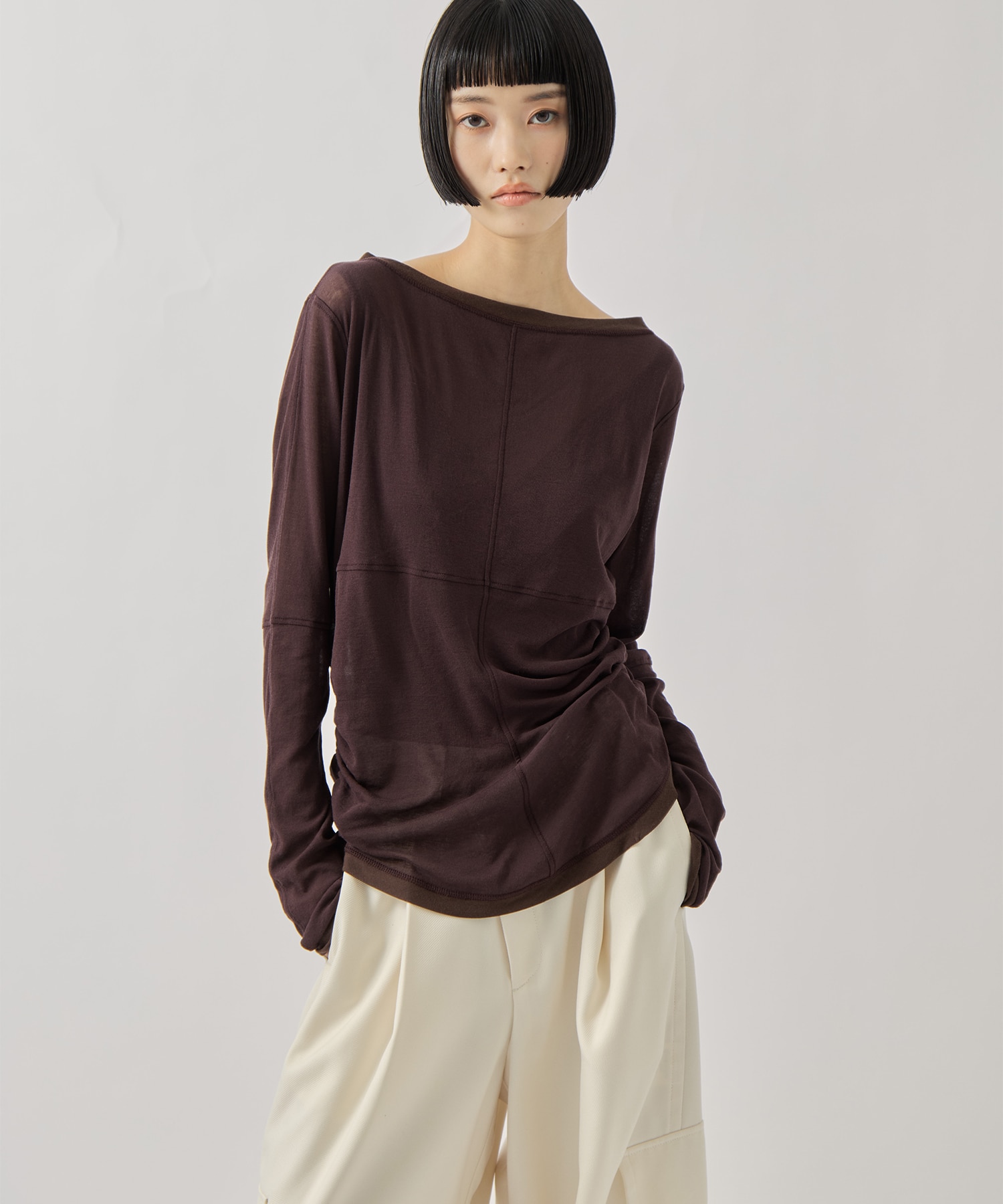 2way Sheer Cotton Long Tee STUDIOUS