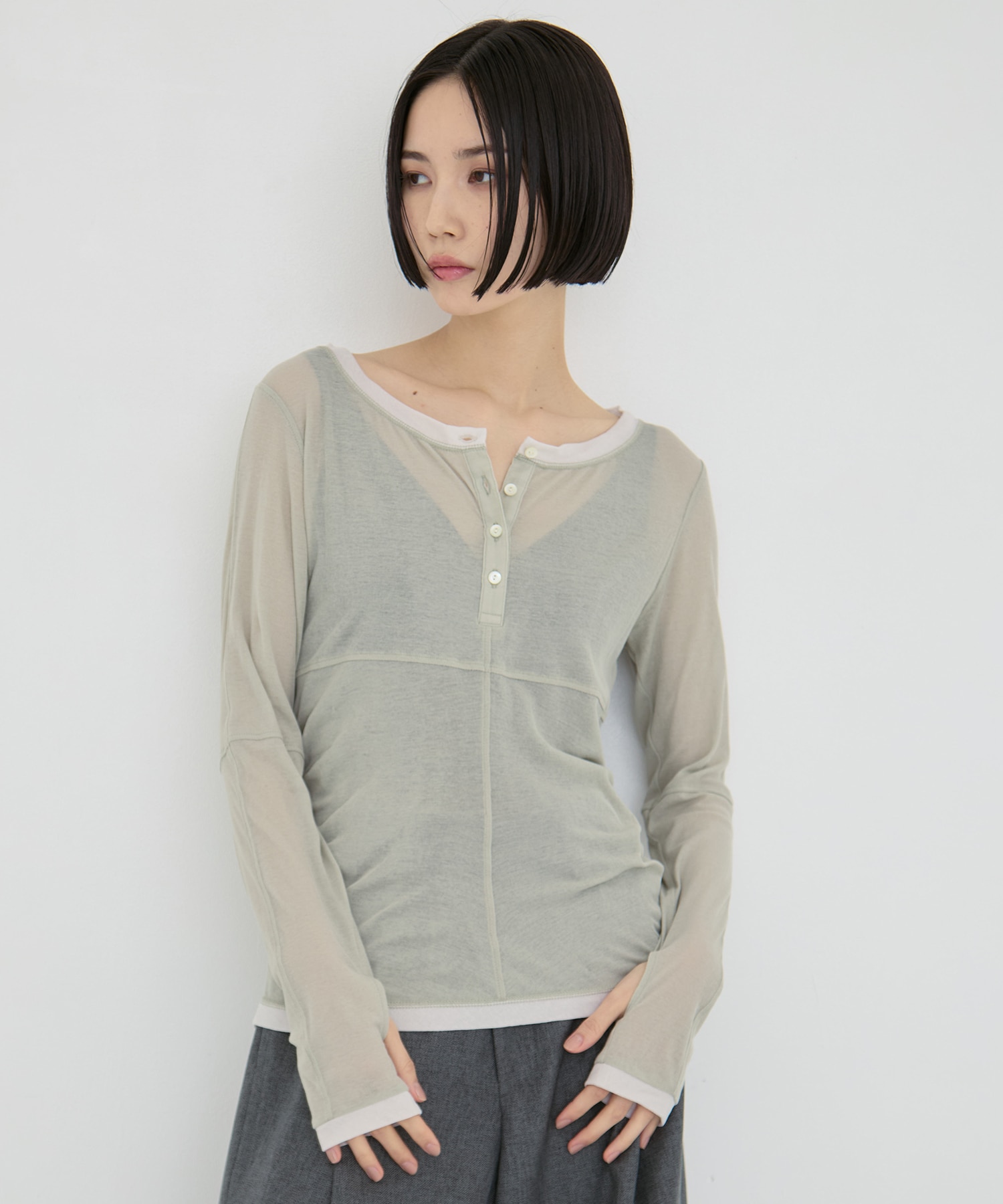 2way Sheer Cotton Long Tee STUDIOUS