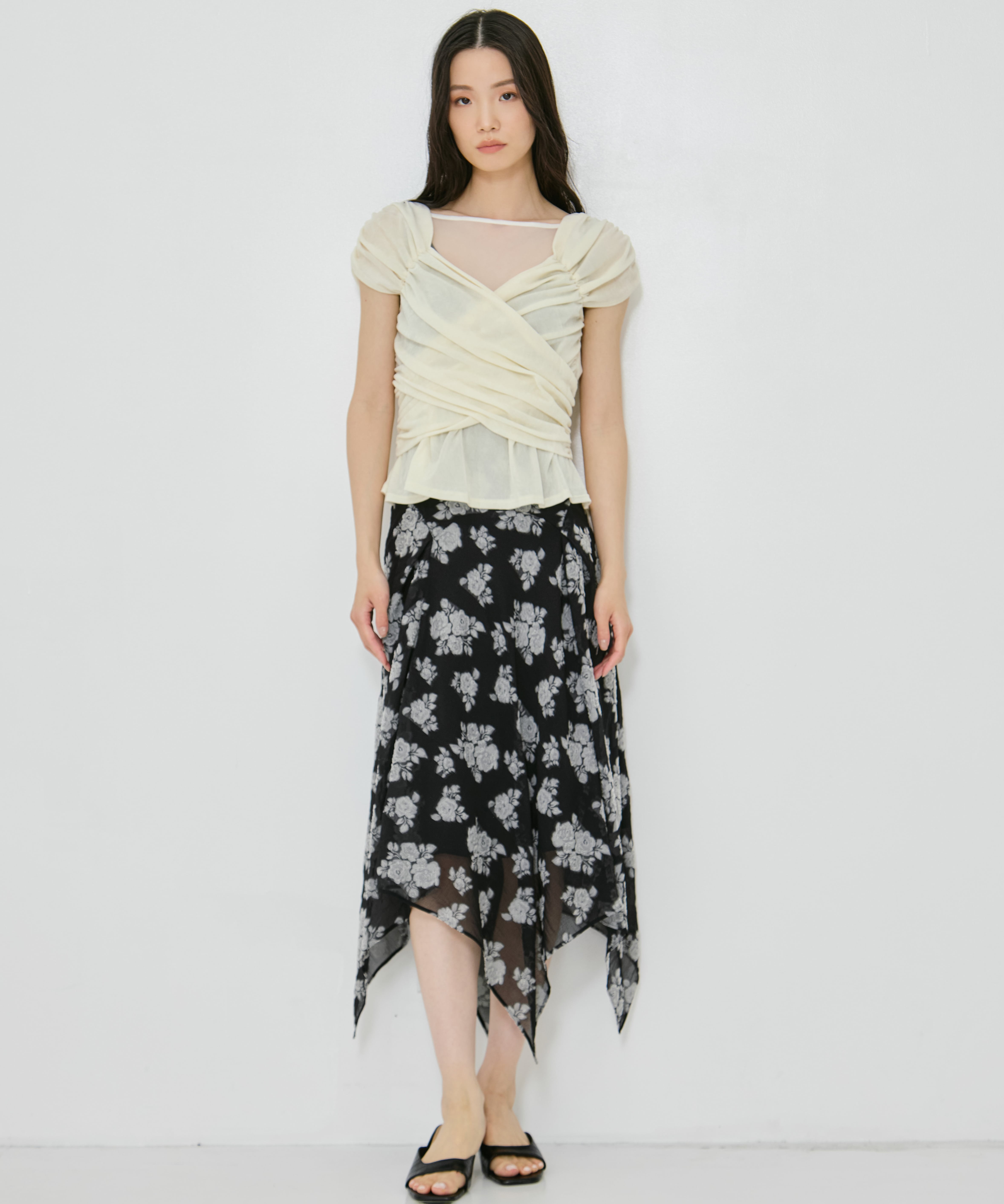 VELVET TULLE GATHERED TOP FETICO