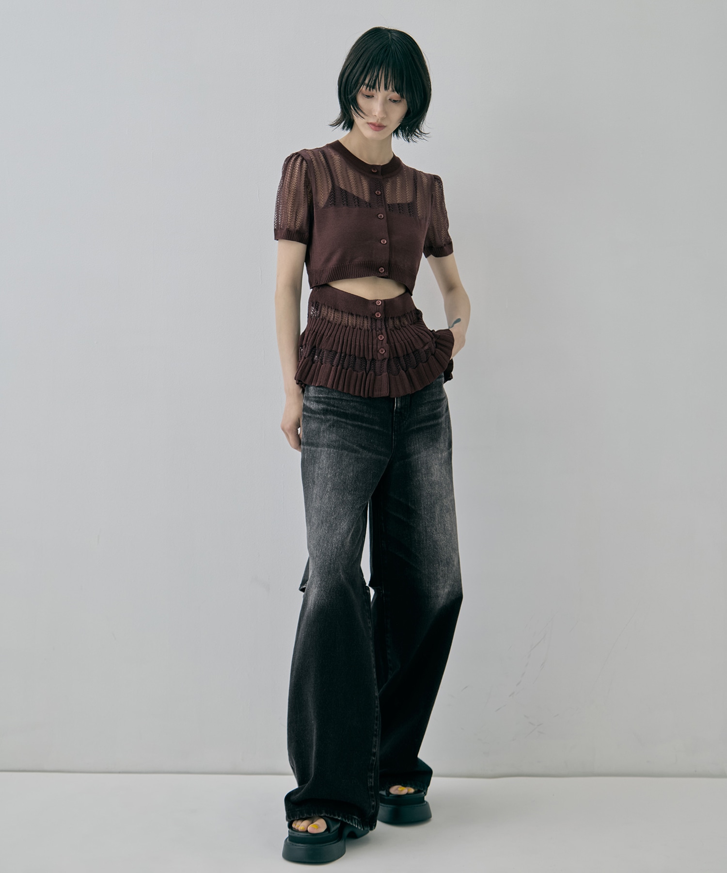 別注 WASHED DENIM CUT OUT WIDE PANTS JOHN LAWRENCE SULLIVAN