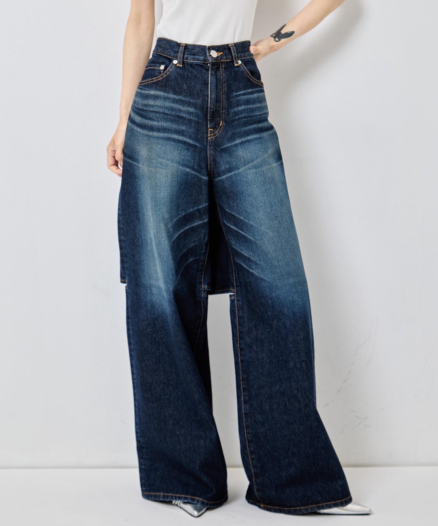 別注 WASHED DENIM CUT OUT WIDE PANTS JOHN LAWRENCE SULLIVAN
