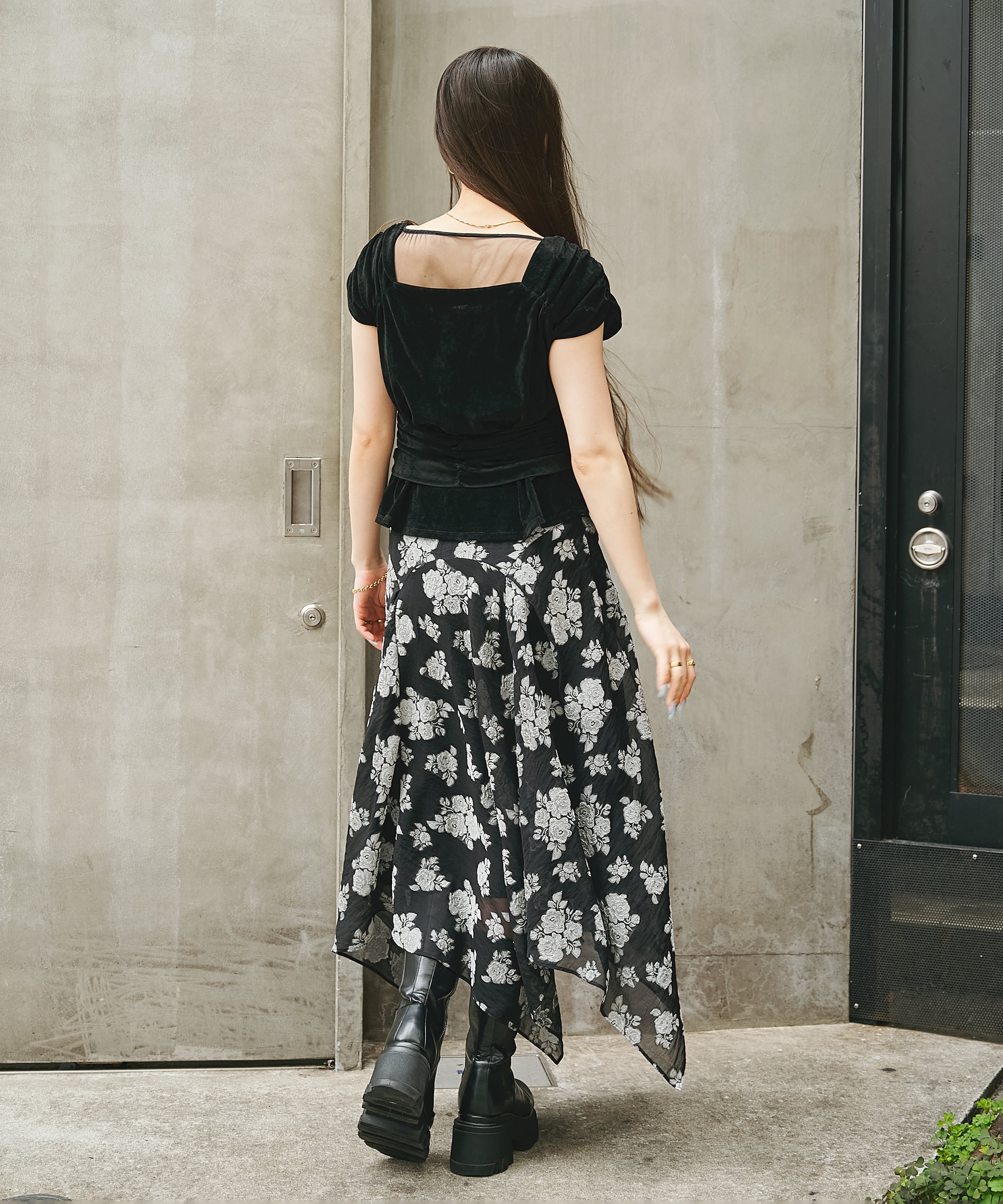 DRAPED FLORAL JACQUARD SKIRT FETICO
