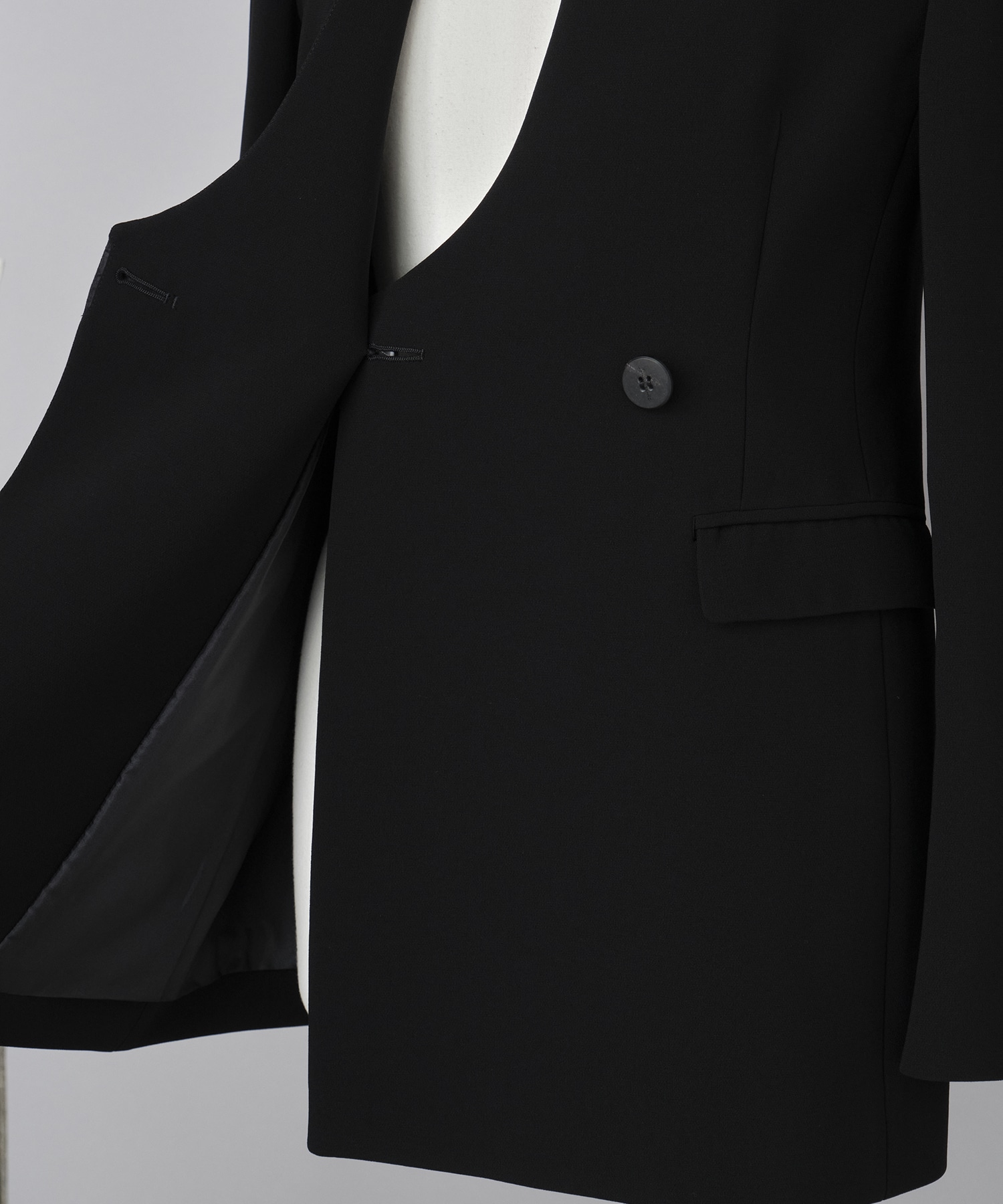 Triacetate Polyester Collarless Double Breasted Suit Jacket Mame Kurogouchi