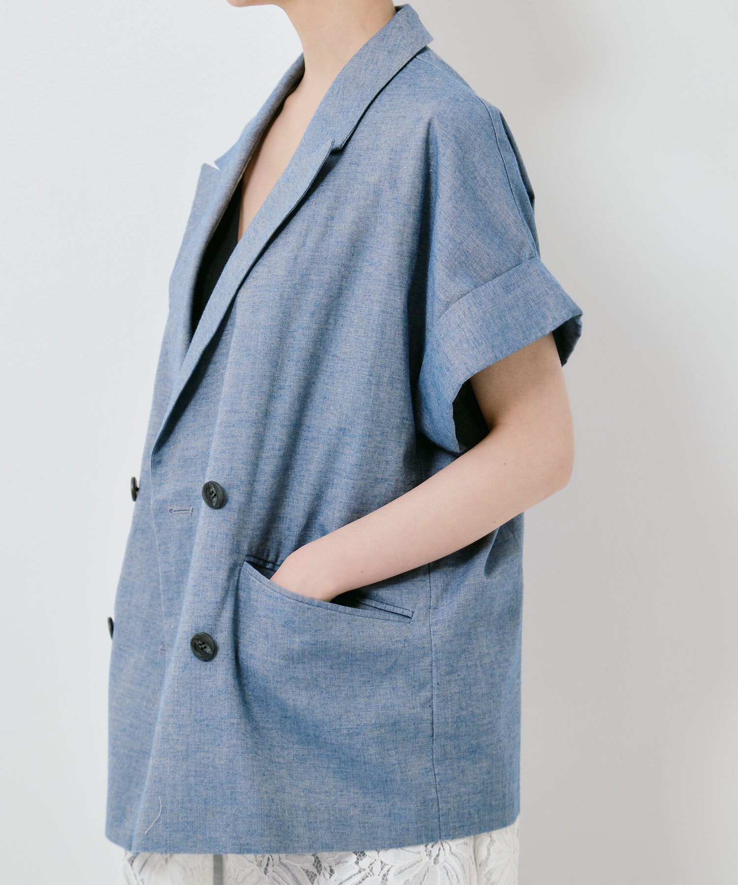 MELANGE LACE VEST LAYERED JACKET AMERI