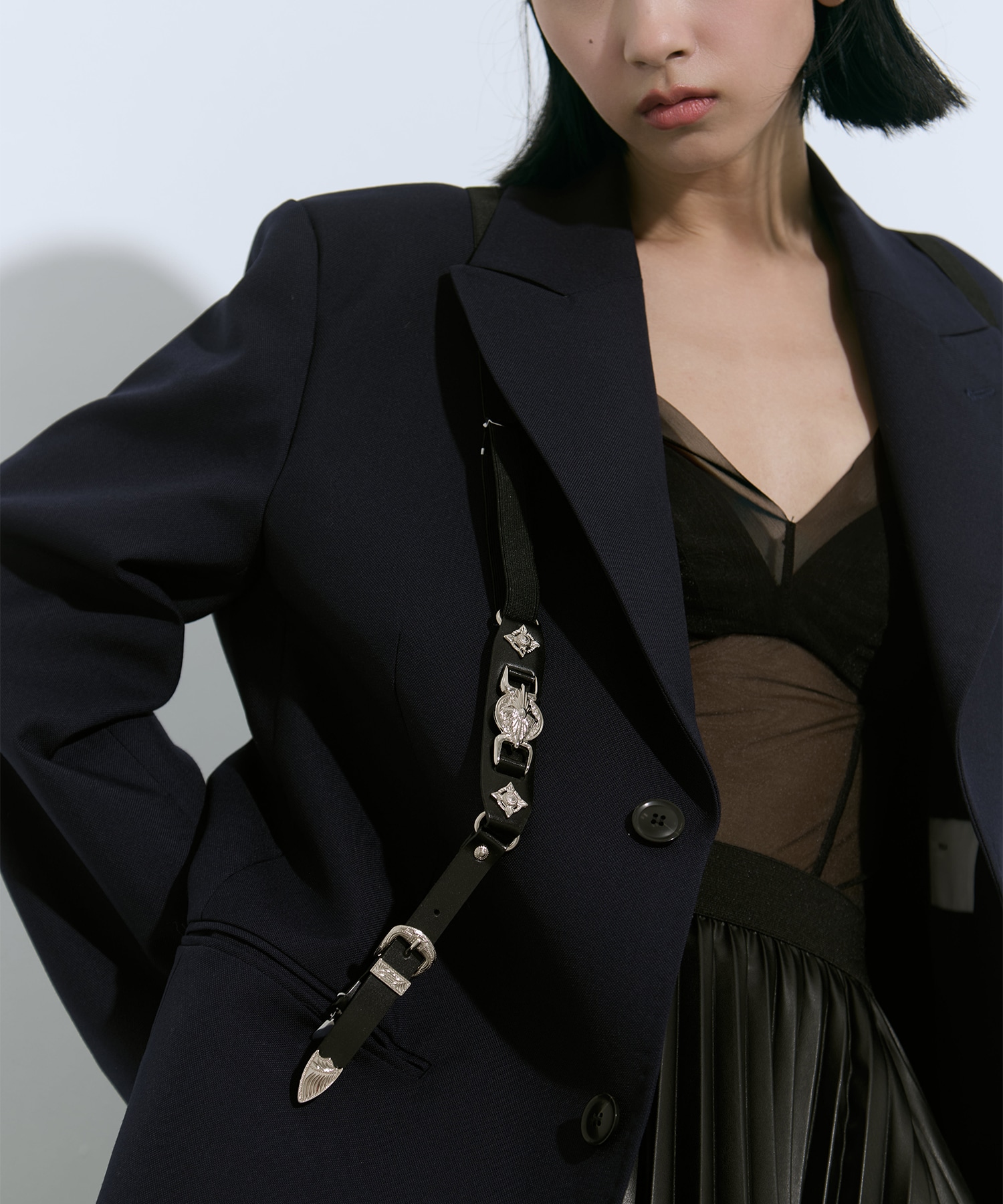 Metal leather suspenders TOGA