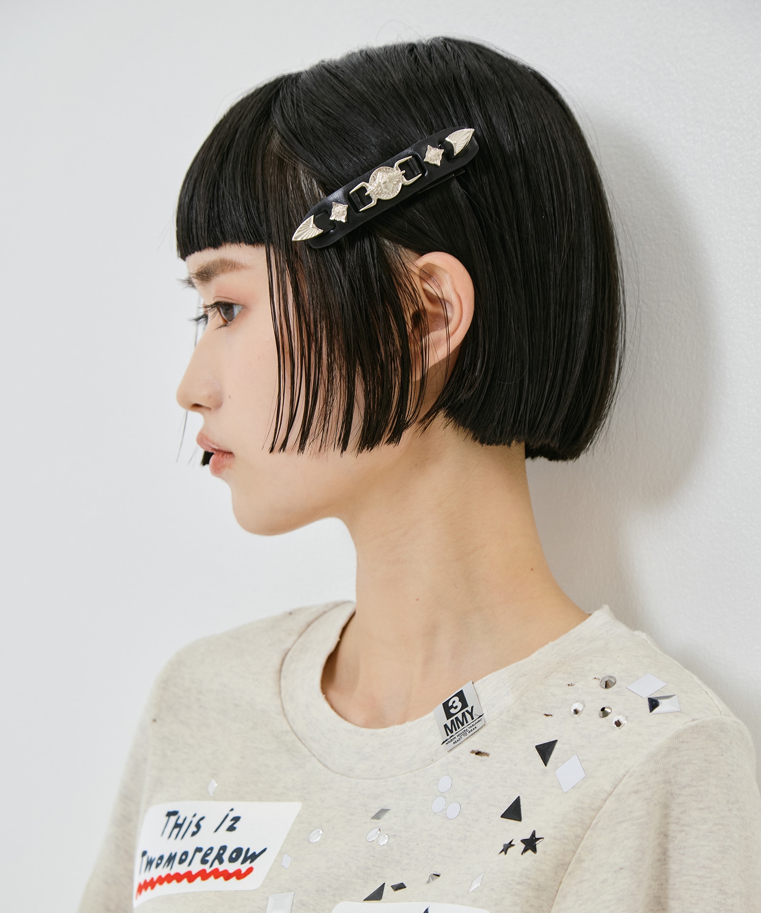 Metal leather barrette small TOGA