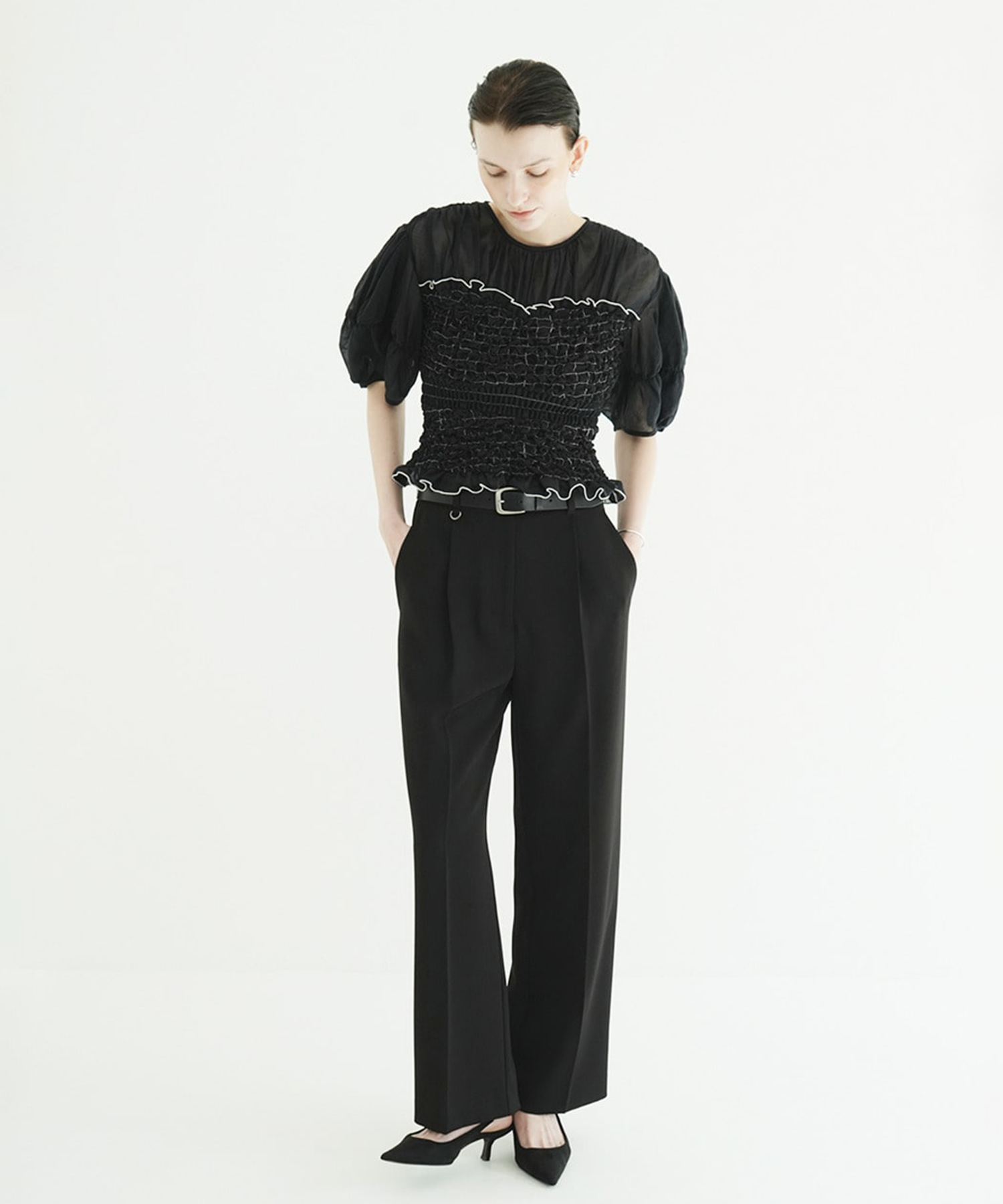 COLOR STITCHED SHIRRING TOPS CLANE