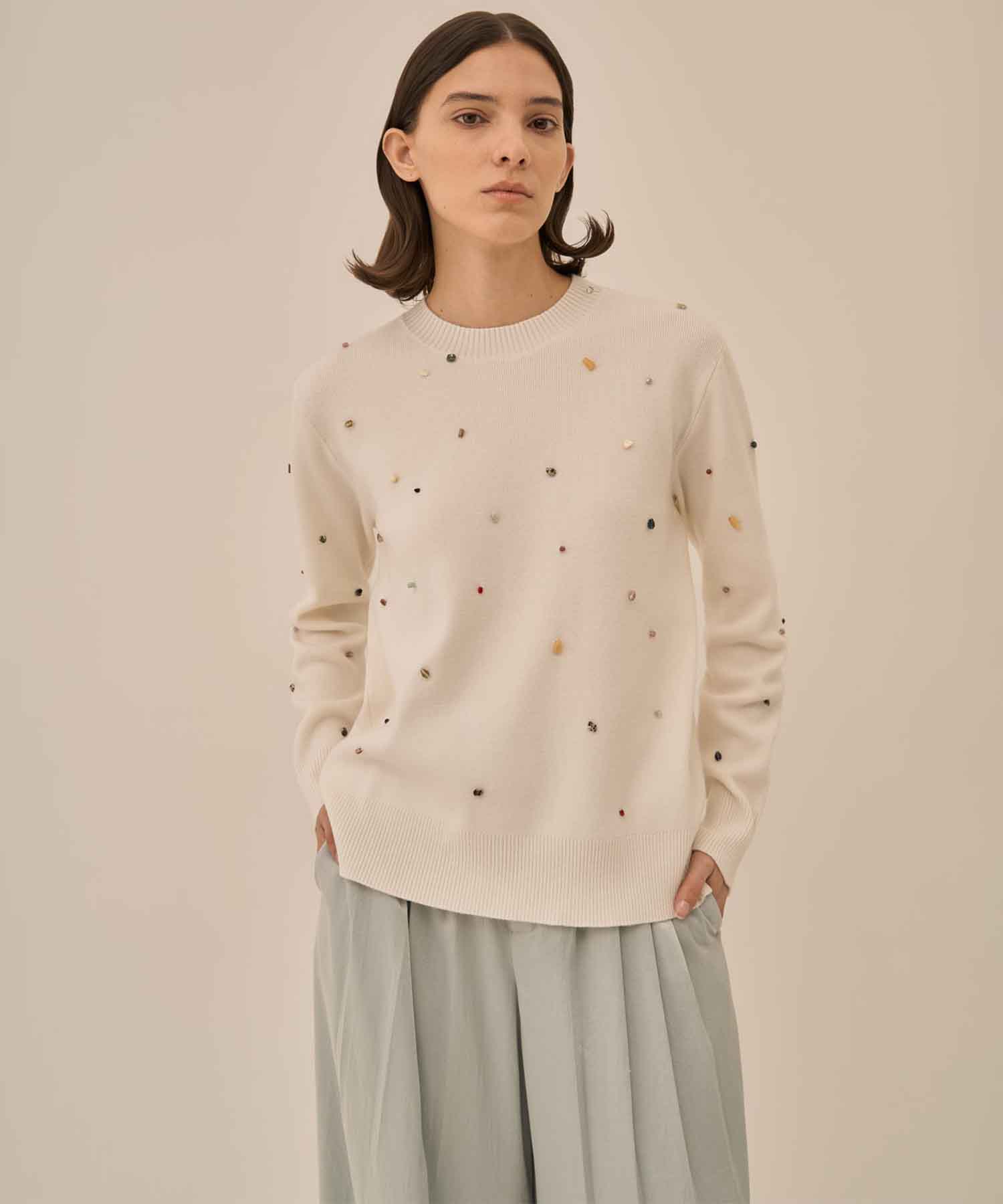 Aila glass beads& ores knit pullover AKIRANAKA