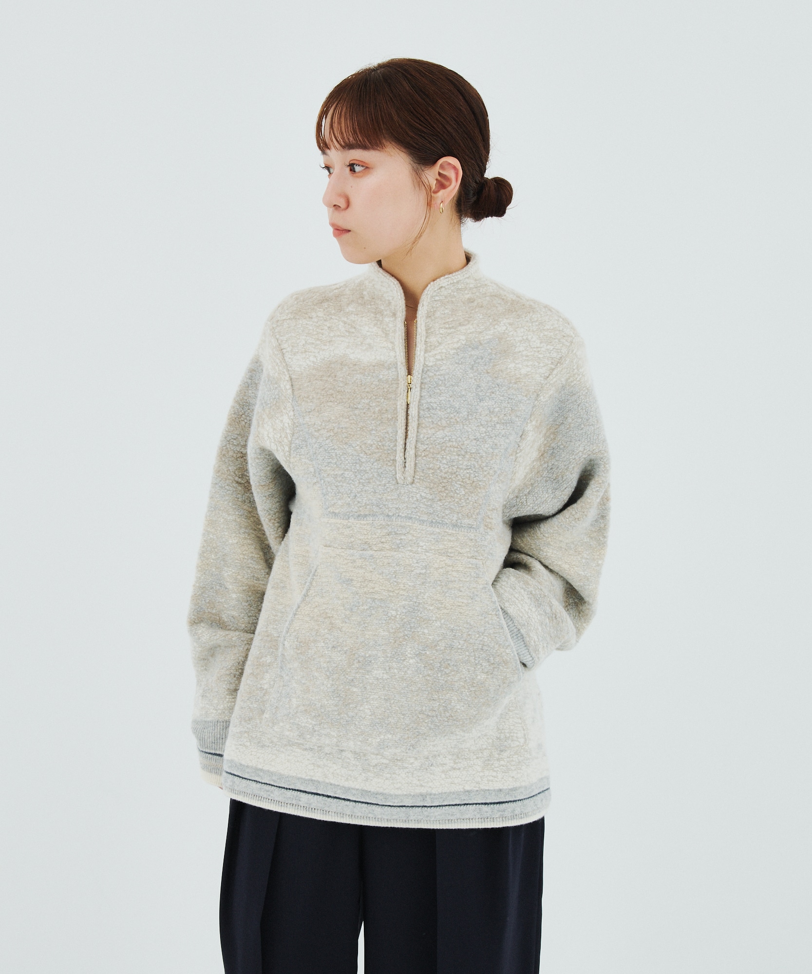 Pile Jacquard Half Zip Knit Top Mame Kurogouchi
