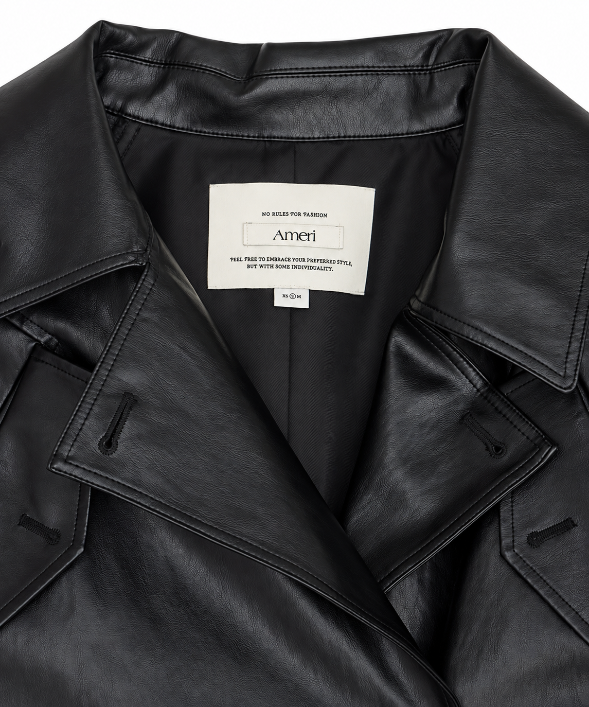 DRAWSTRING YOKE SYNTHETIC LEATHER SHORT COAT AMERI