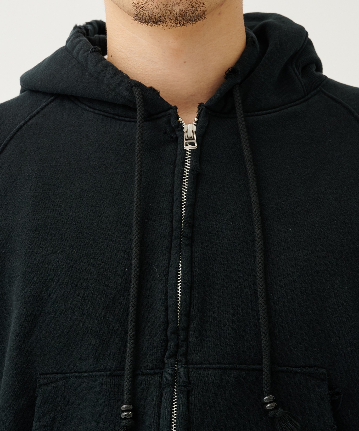 別注 DAMAGED PANELLED ZIP UP HOODIE NVRFRGT