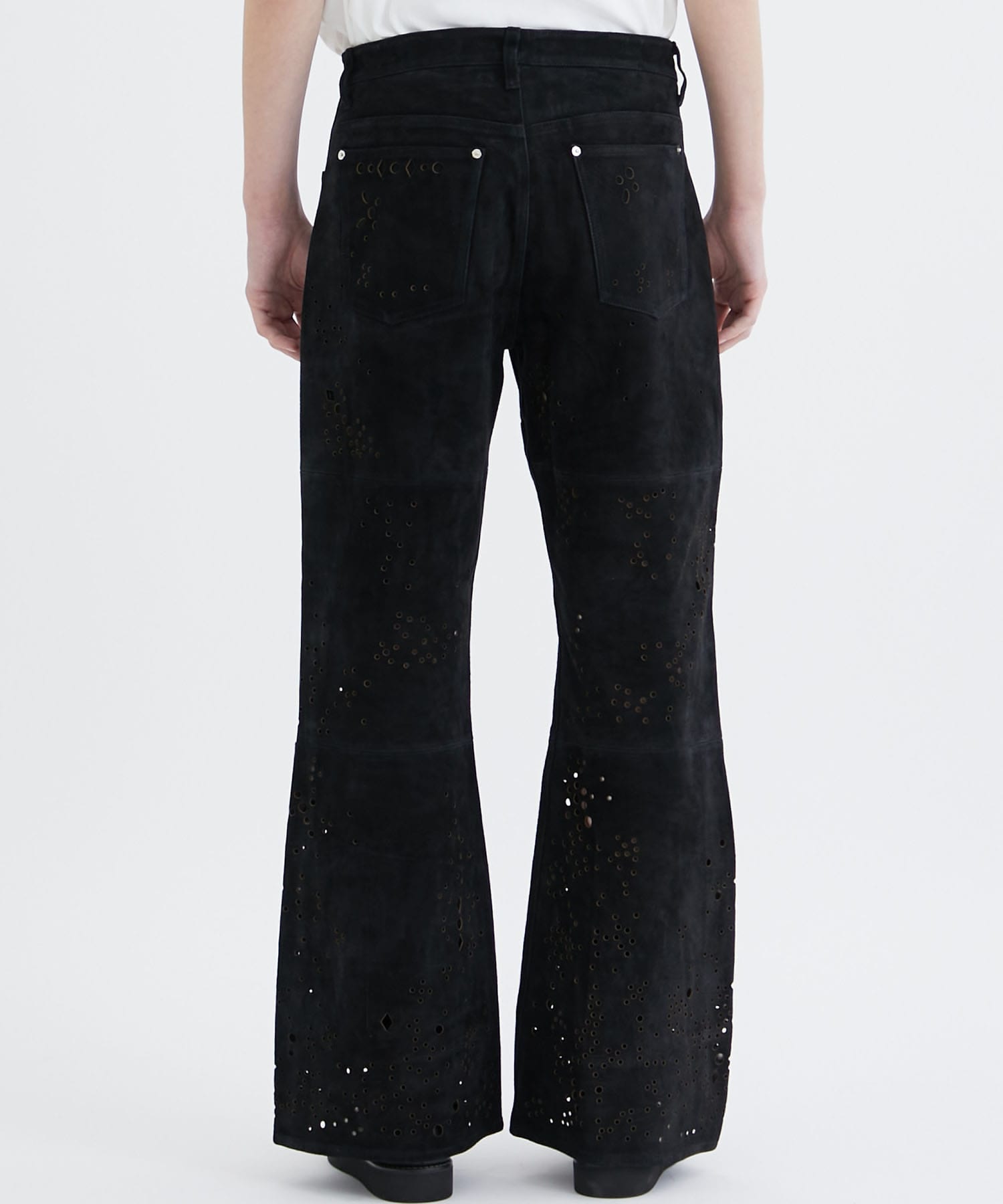 GALAXY-CUT LEATHER FLARE PANTS