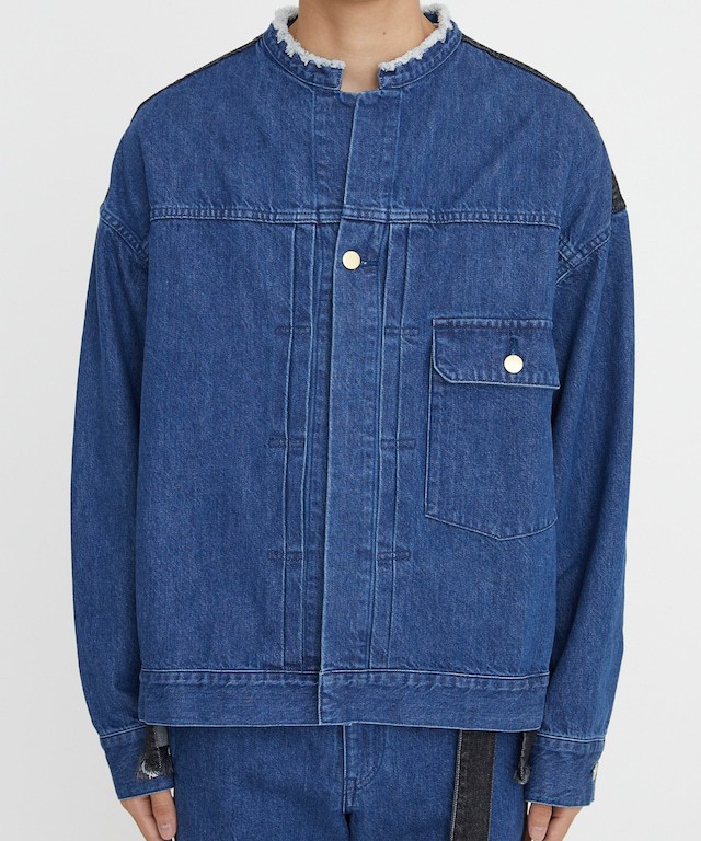 Cut-off Band Collar Denim Blouson | CULLNI