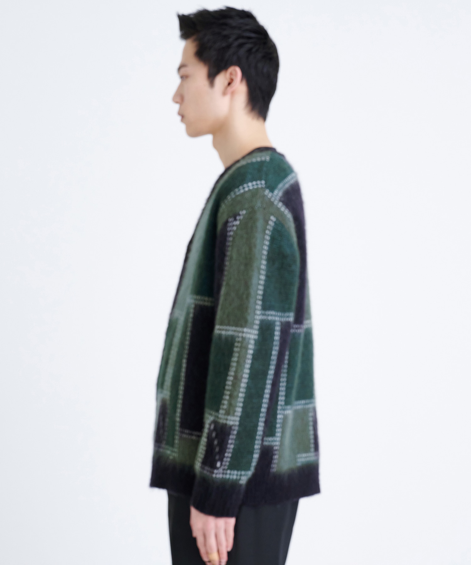 別注〉Mohair Cardigan - Patchwork Motif｜NEEDLES