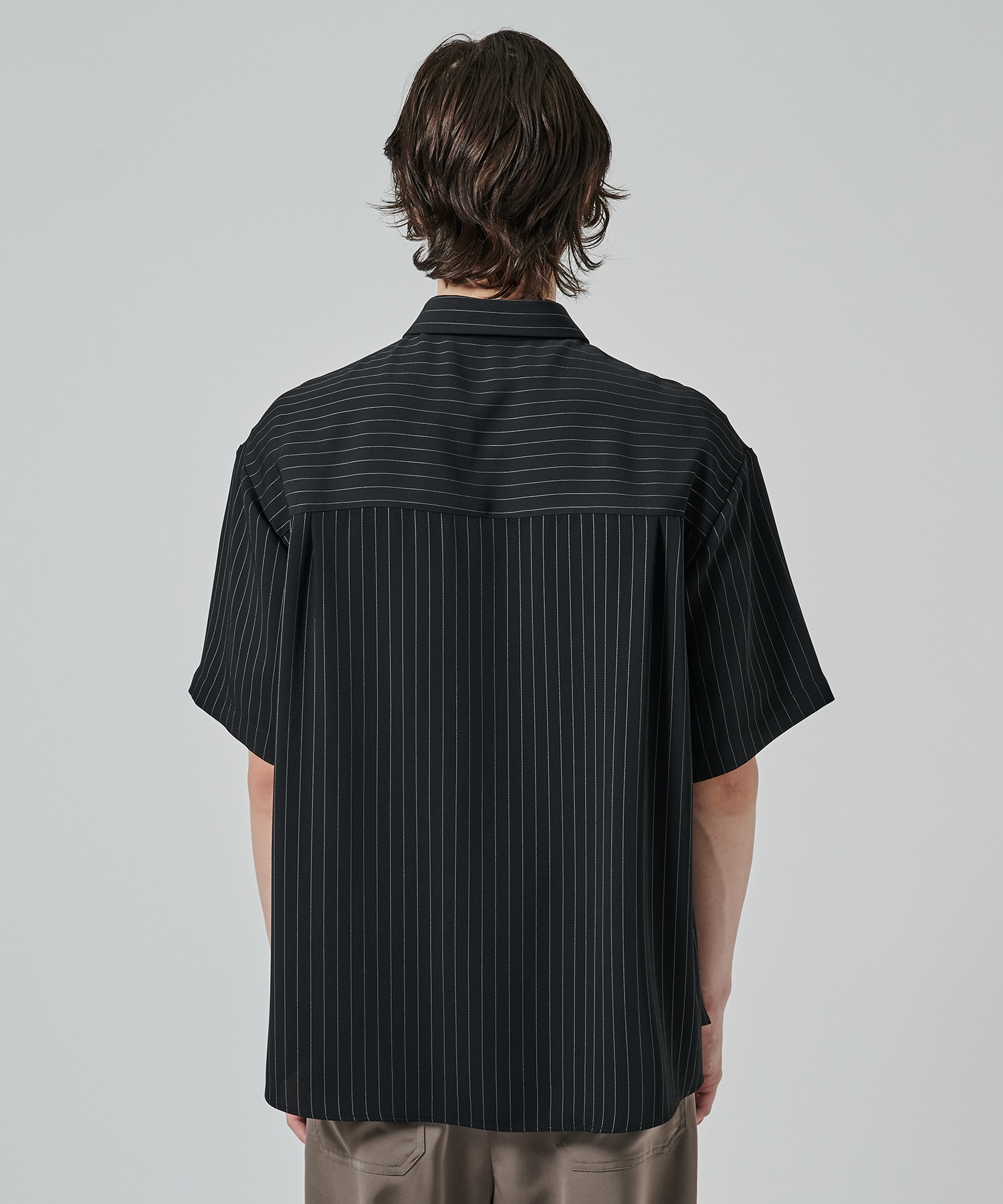 Double Satin Stripe Bow Tie Short Sleeve Shirt CULLNI