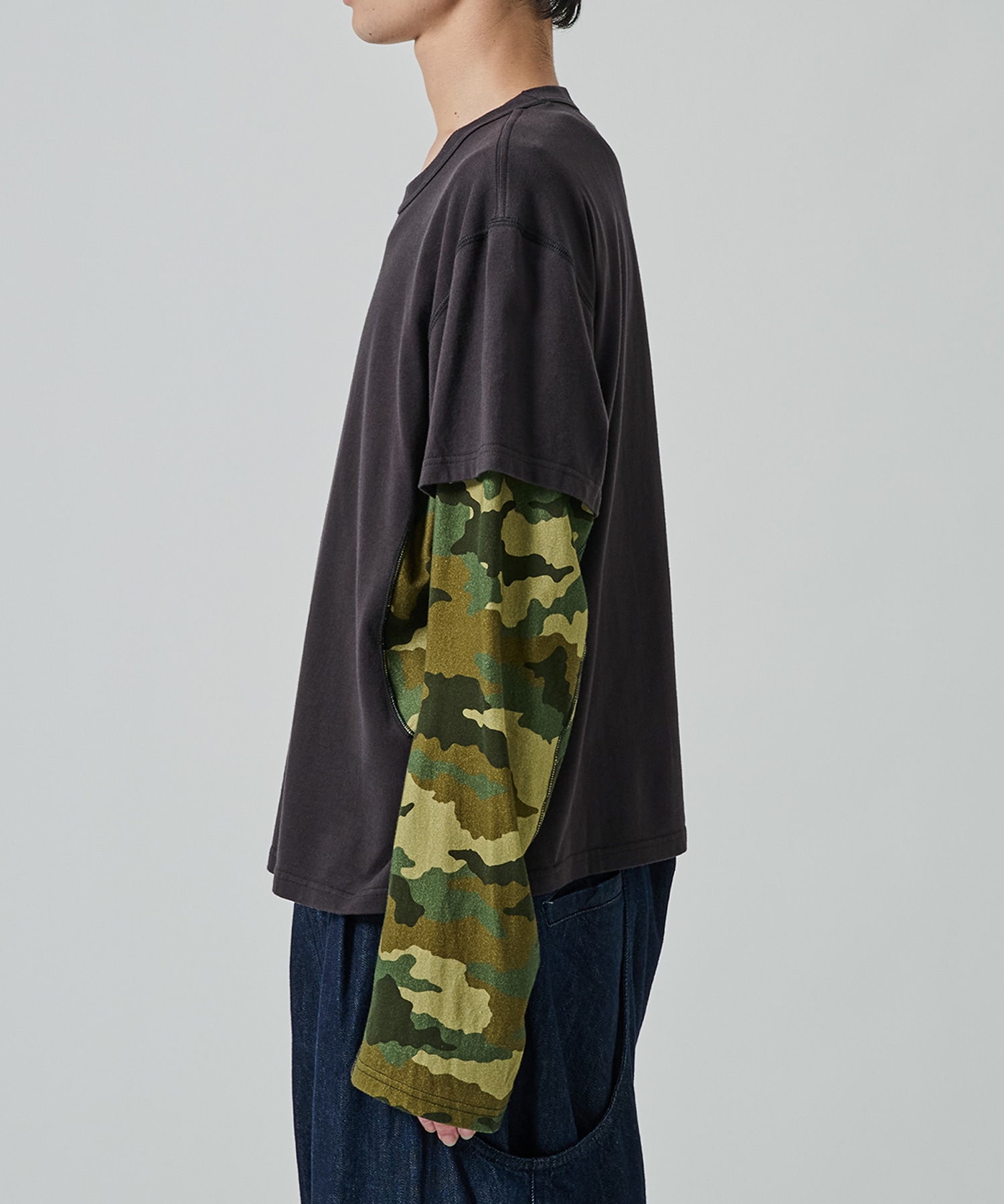 別注 PANELED LAYERD SLEEVE T-SHIRT NVRFRGT