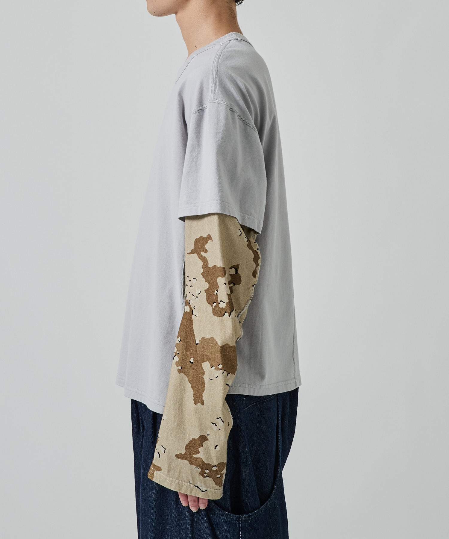 別注 PANELED LAYERD SLEEVE T-SHIRT NVRFRGT