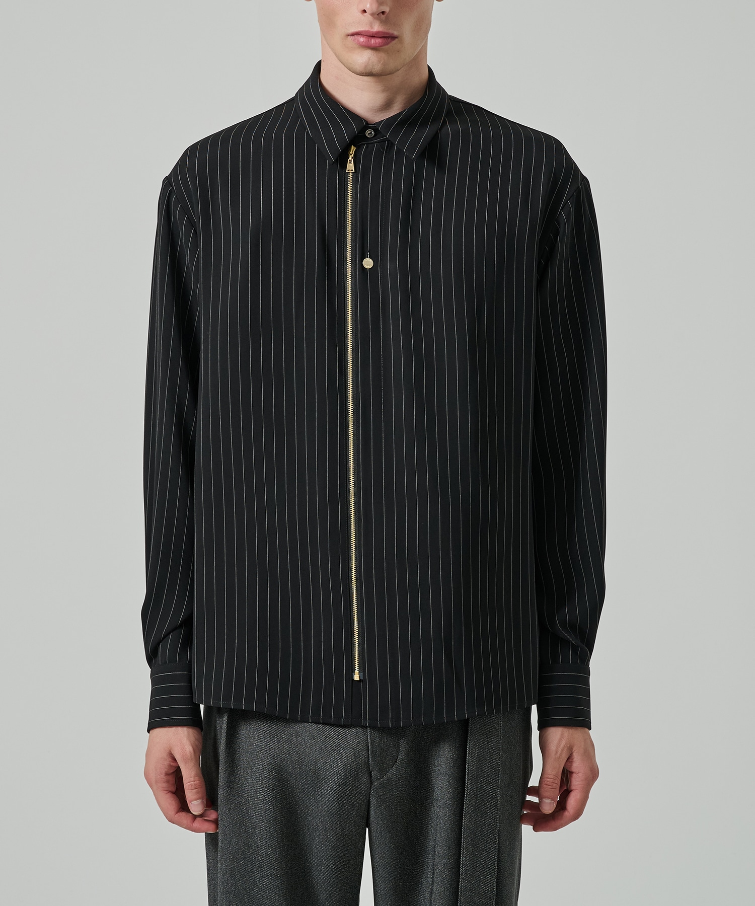 Stripe Double Cloth Zip Up L/S Shirt CULLNI
