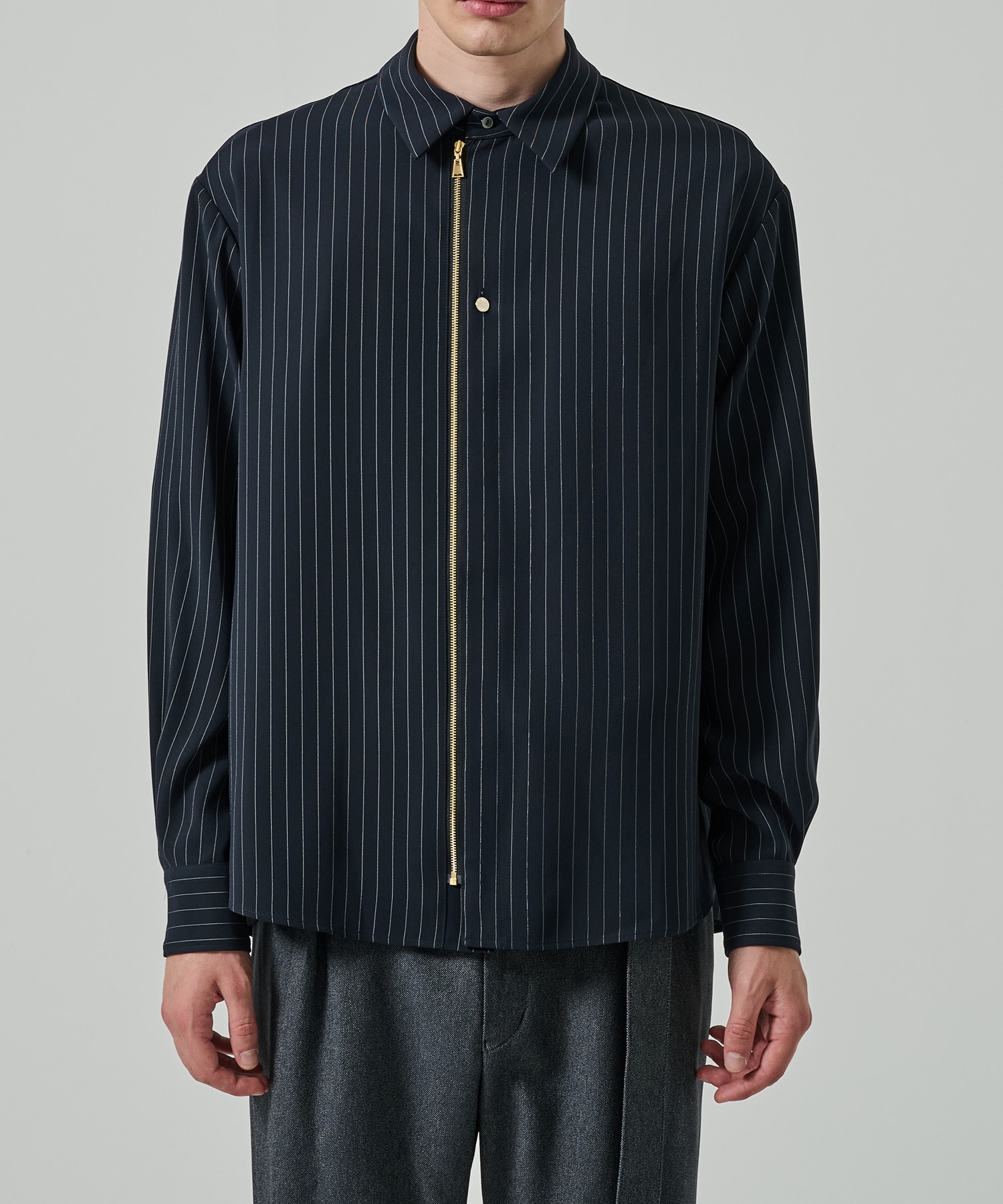 Stripe Double Cloth Zip Up L/S Shirt CULLNI