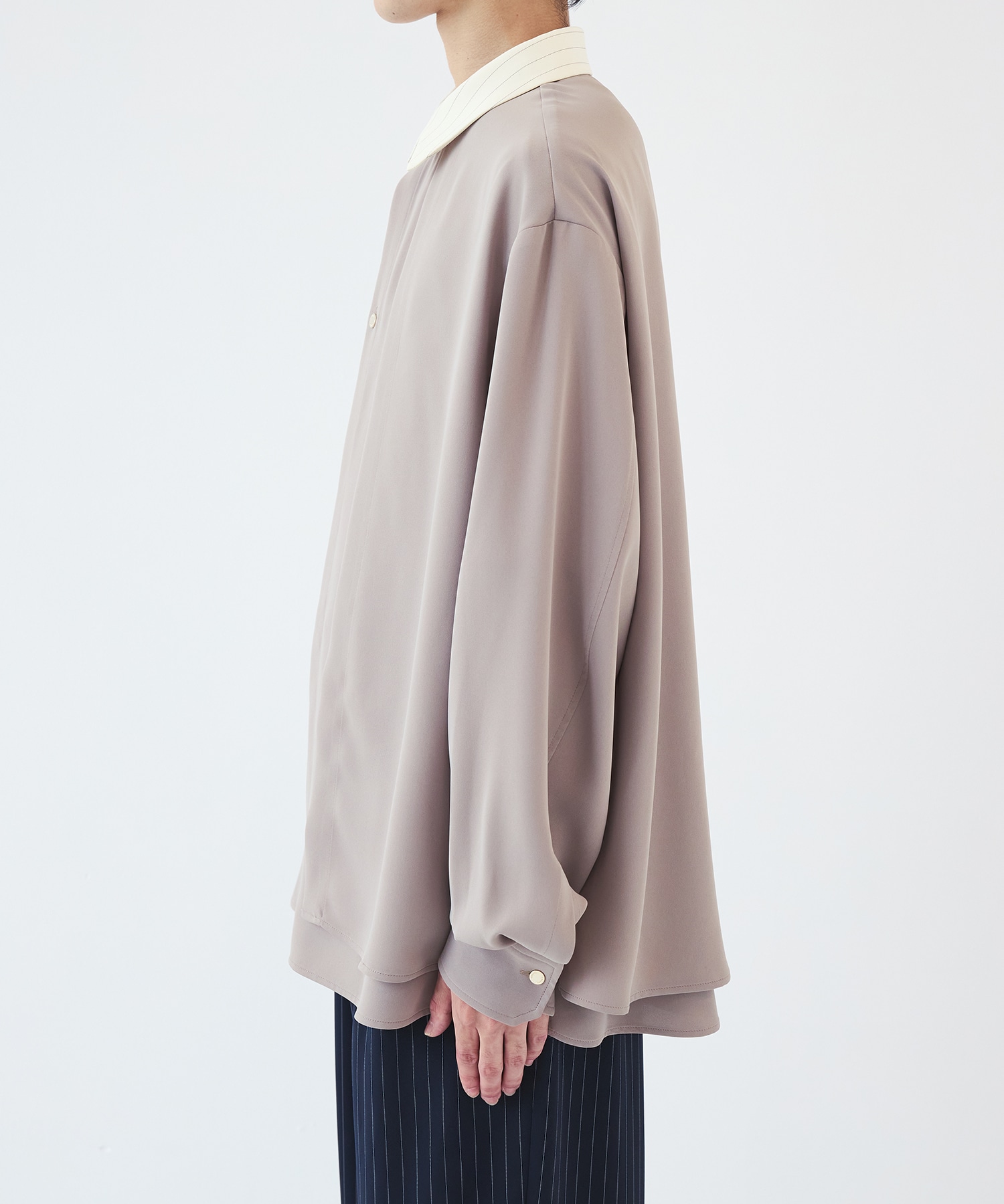 Stripe Collar Double Cloth Asymmetrical Layered Shirt CULLNI