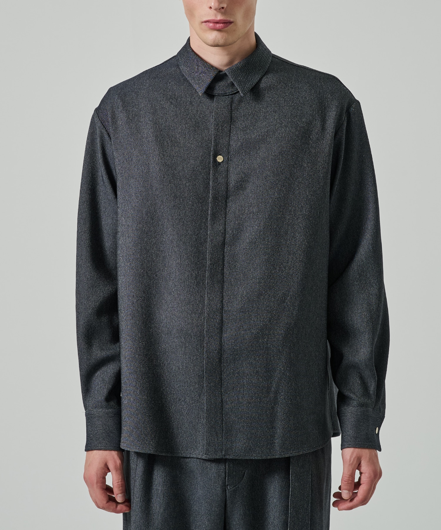 Faux Denim Front Fly Chin Tab Shirt CULLNI