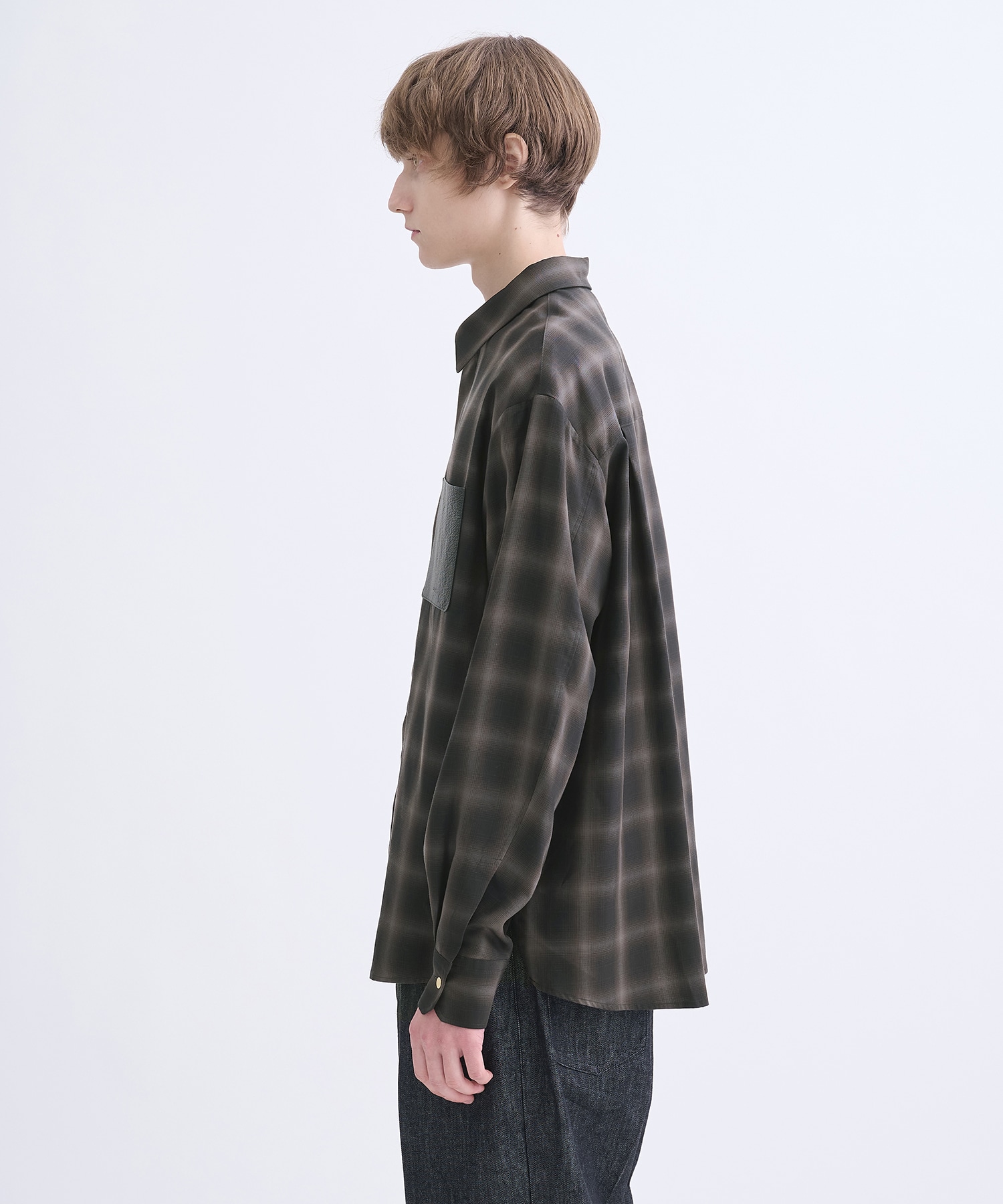 別注 Leather Pocket L/S Check Shirts CULLNI