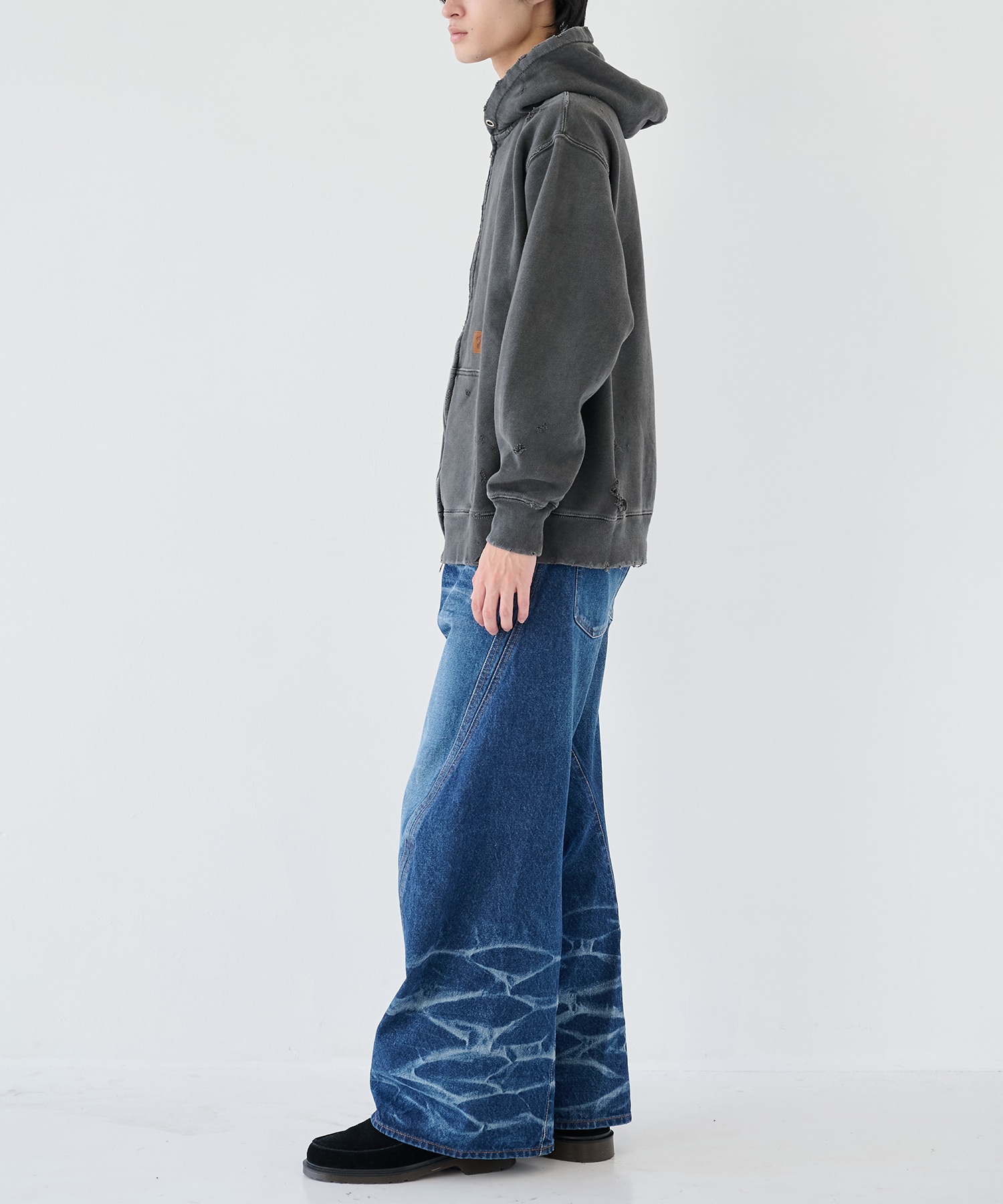 DAMAGE PATCH ZIP HOODIE JieDa