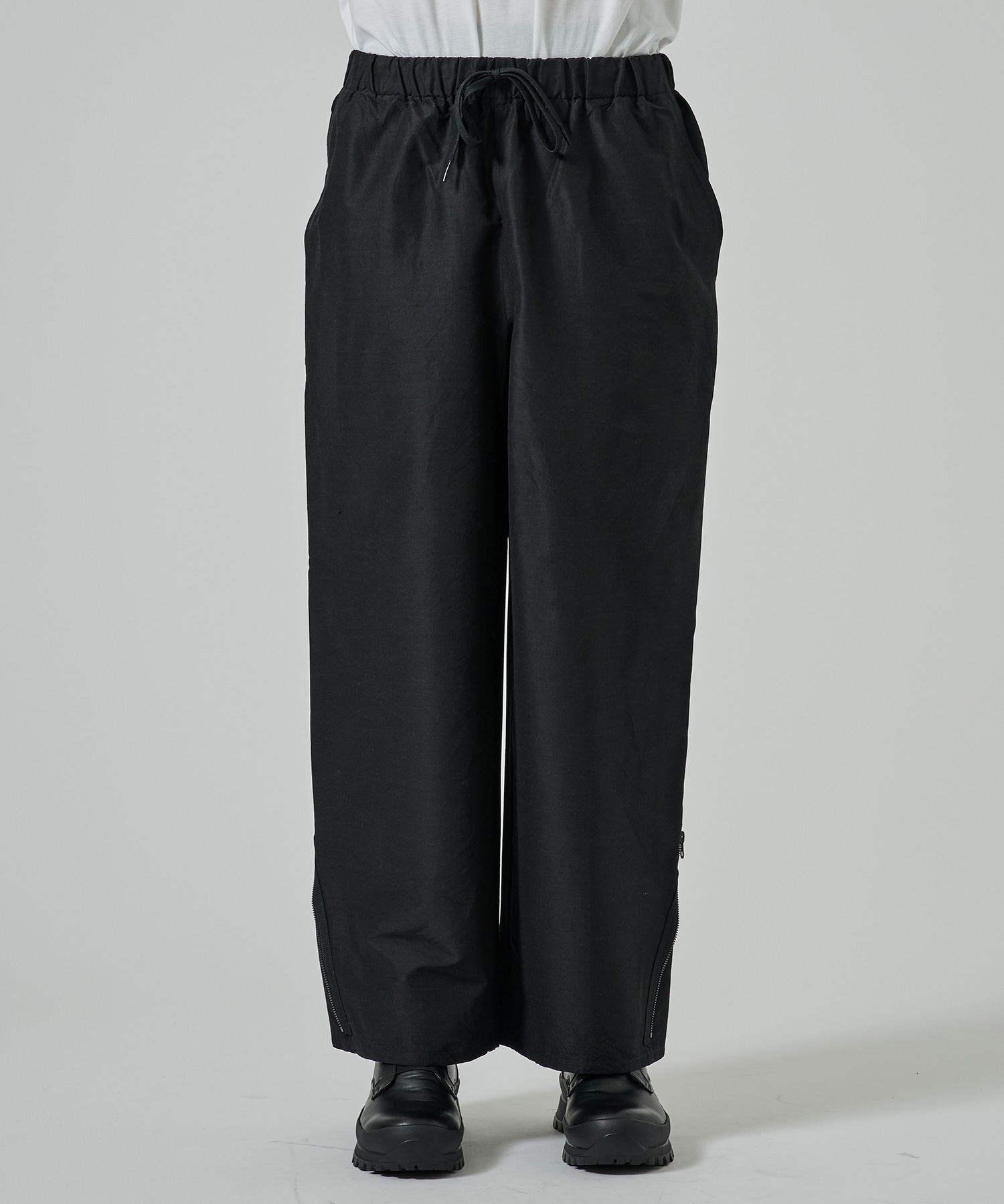 ウールシルク高密度タイプライター / アジャスタブルヘムイージーワイドパンツ, Chambray Black MARKAWARE/marka
