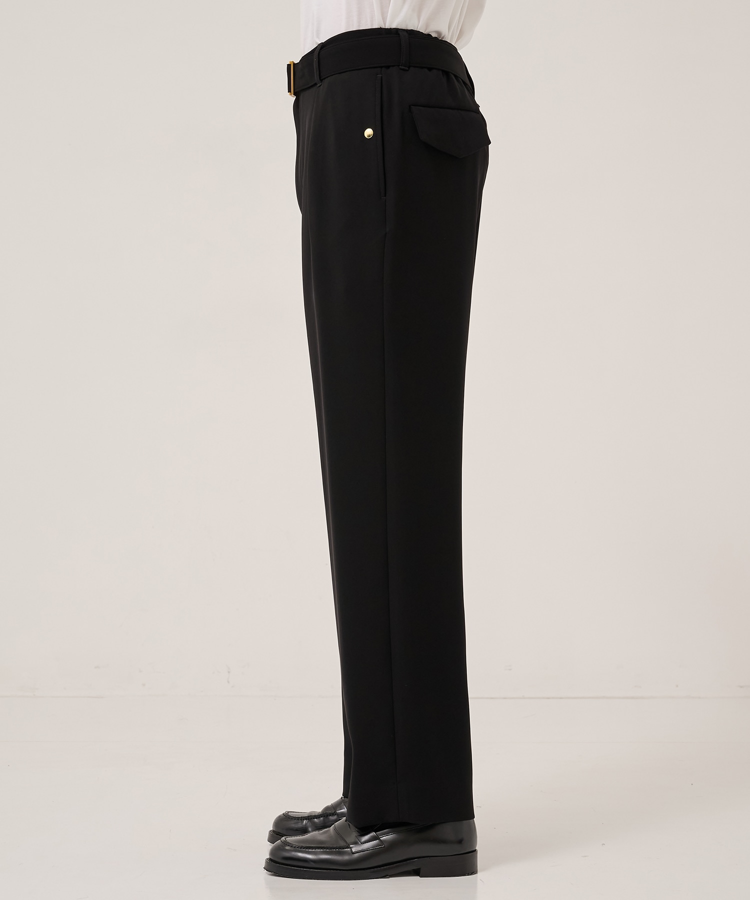 Double Cloth Twill 1Tuck Semi Wide Pants with Long Belt CULLNI