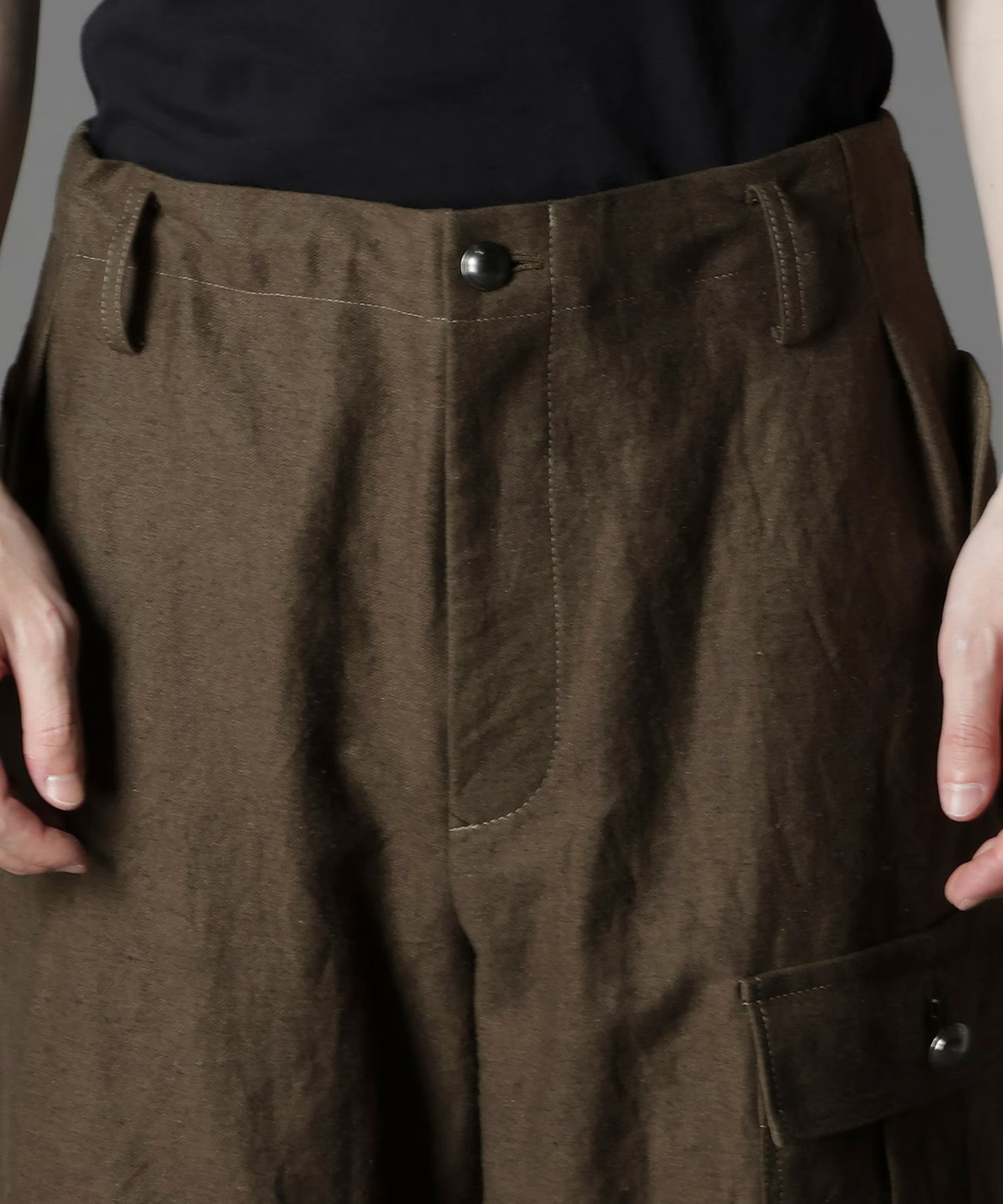 COTTON FLAX MOLESKIN POCKET SLIM PANTS GroundY