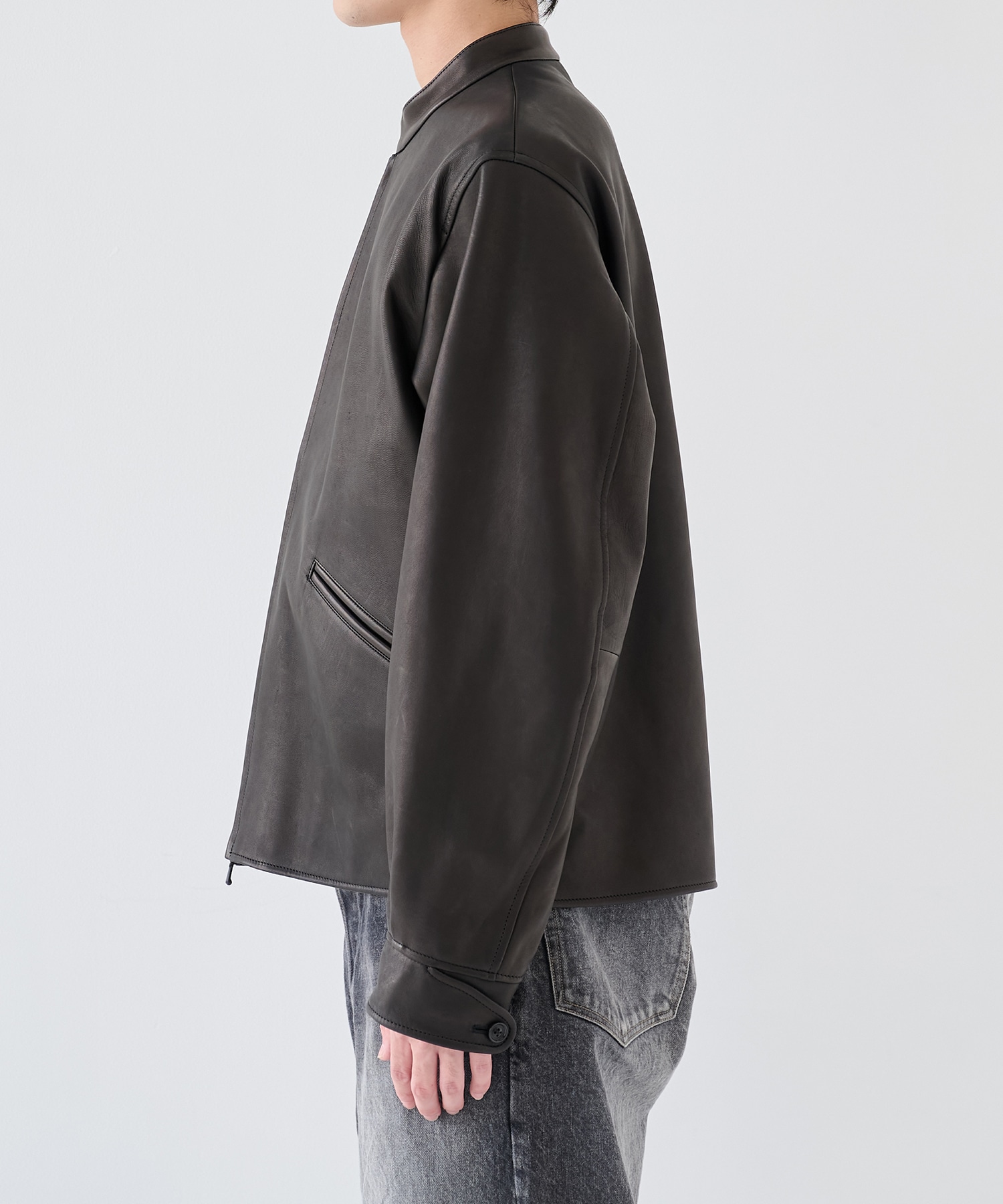 Lamb Leather Zip Short Jacket blurhms