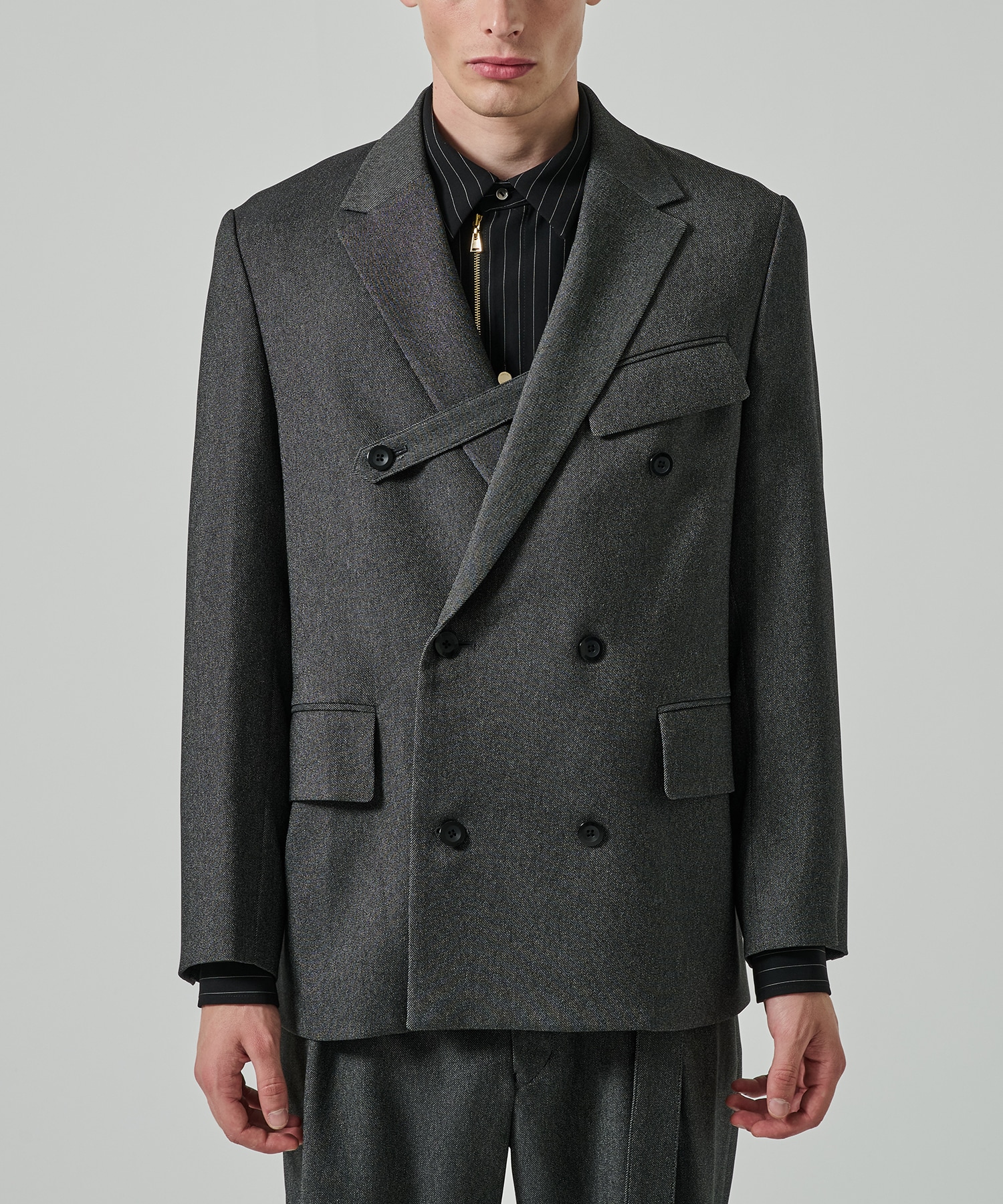 Faux Denim Slant Belt Tailored Jacket CULLNI