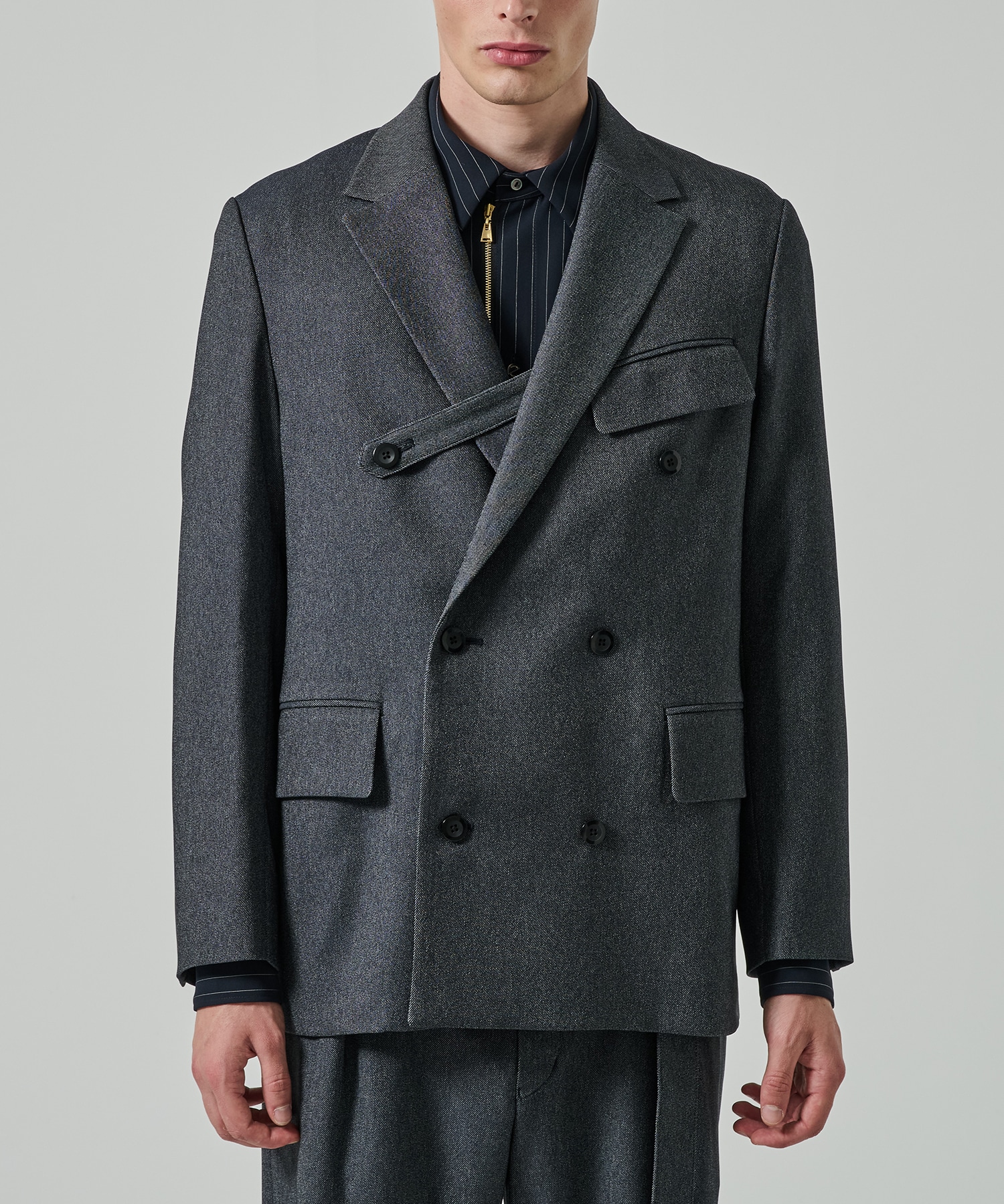 Faux Denim Slant Belt Tailored Jacket CULLNI