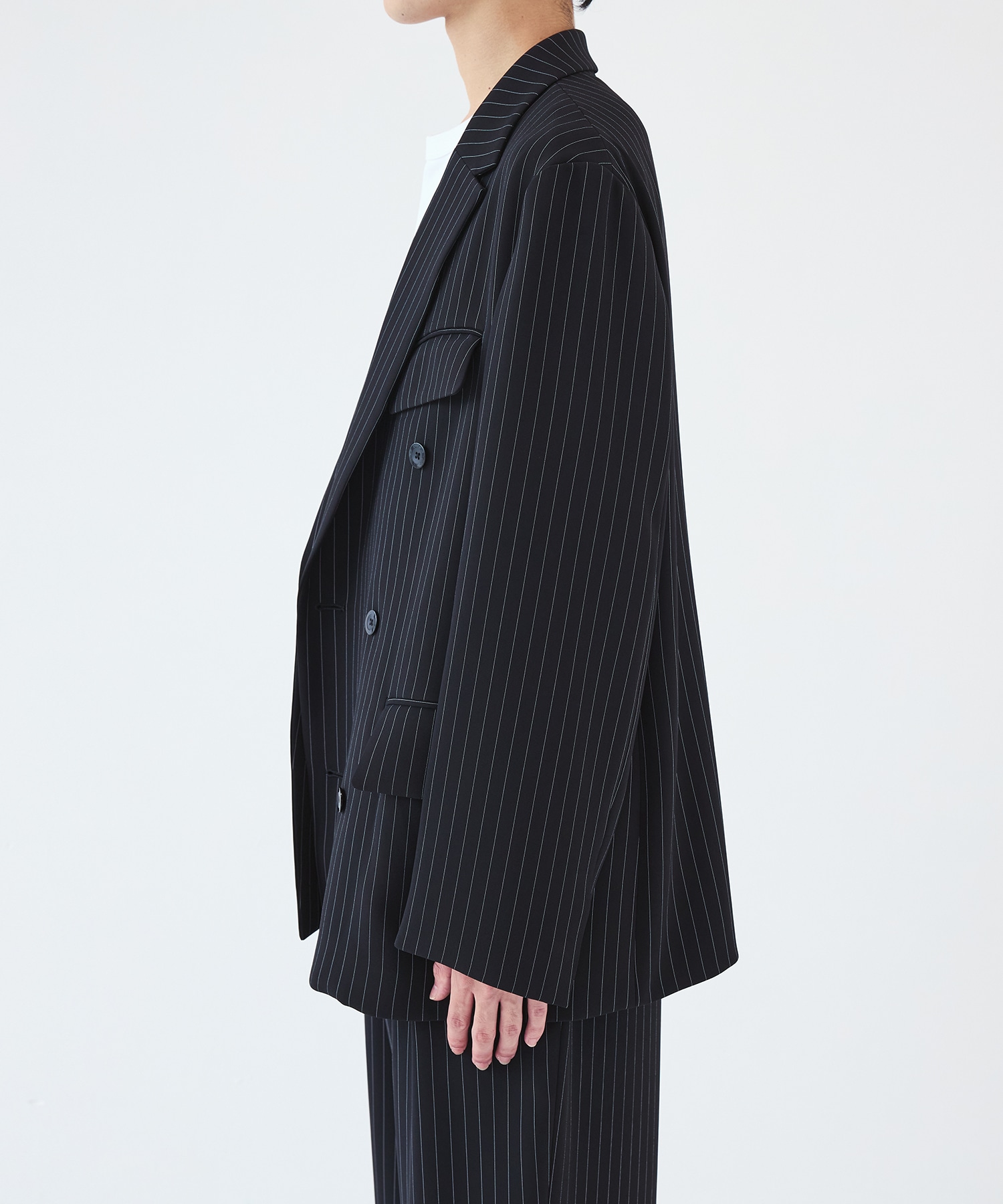 Stripe Double Cloth Slant Belt Tailored Jacket CULLNI