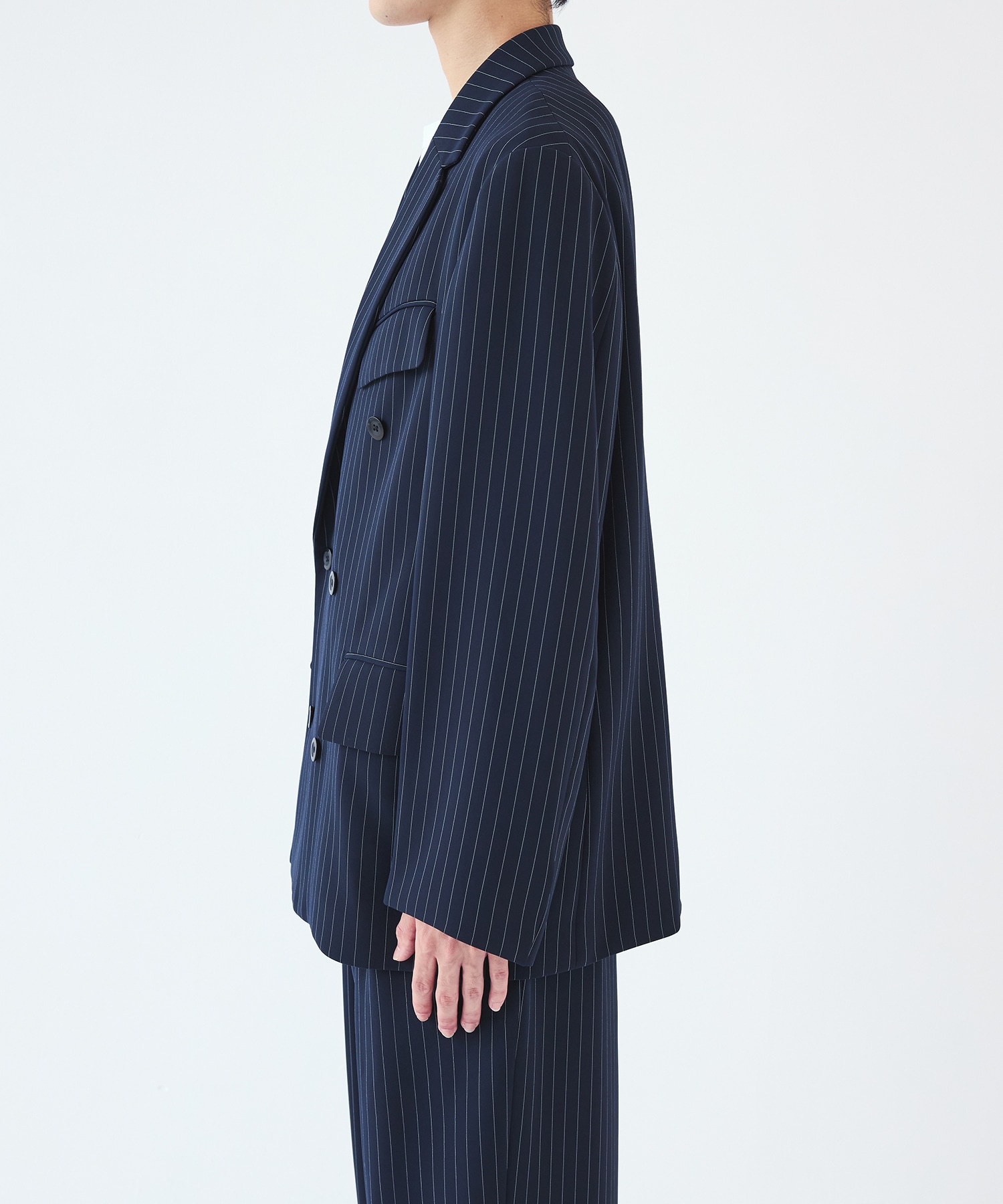 Stripe Double Cloth Slant Belt Tailored Jacket CULLNI