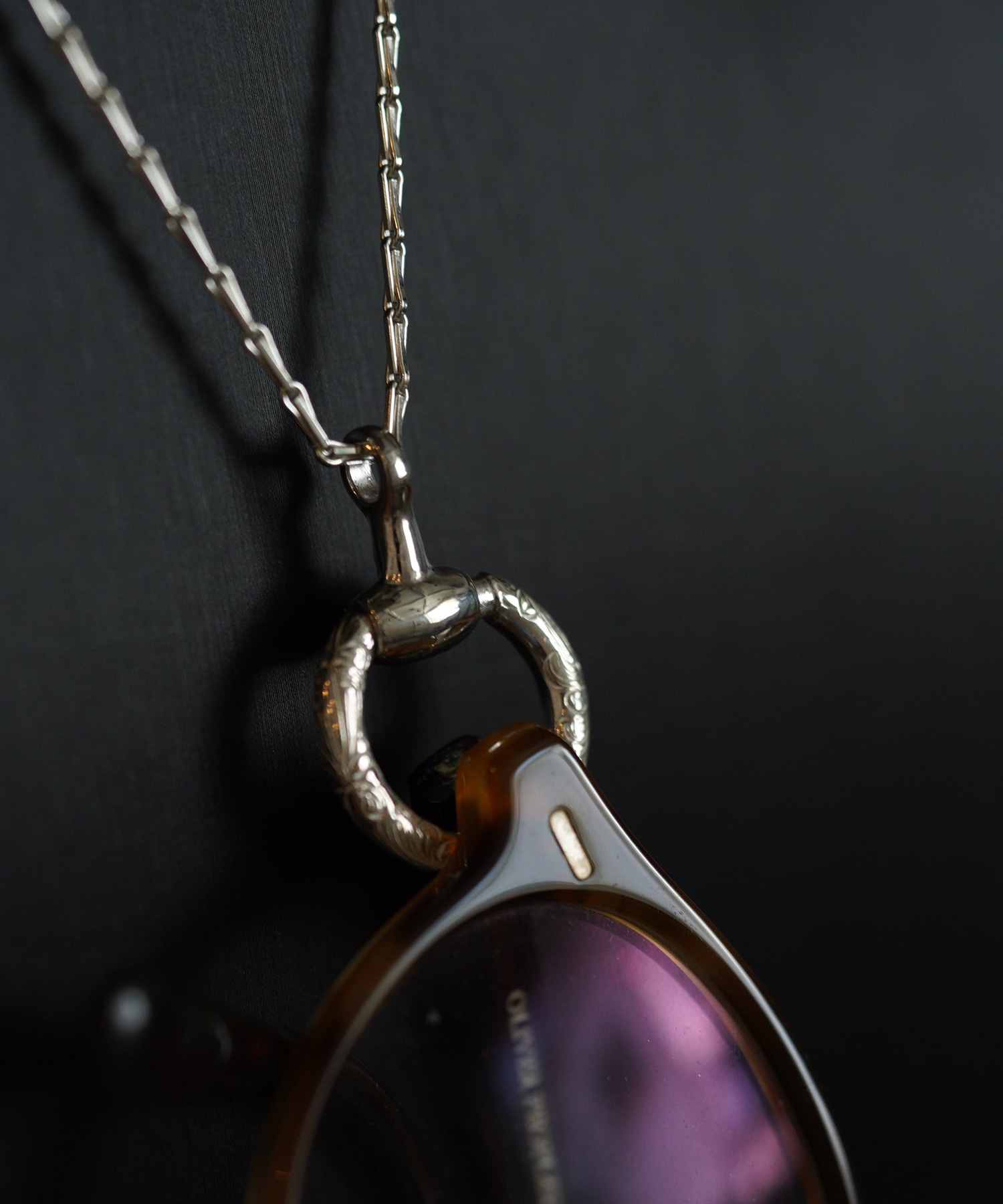 C-042 Horse shoe drop necklace (60cm)＋Horse bit glass holde WAKAN SILVER SMITH