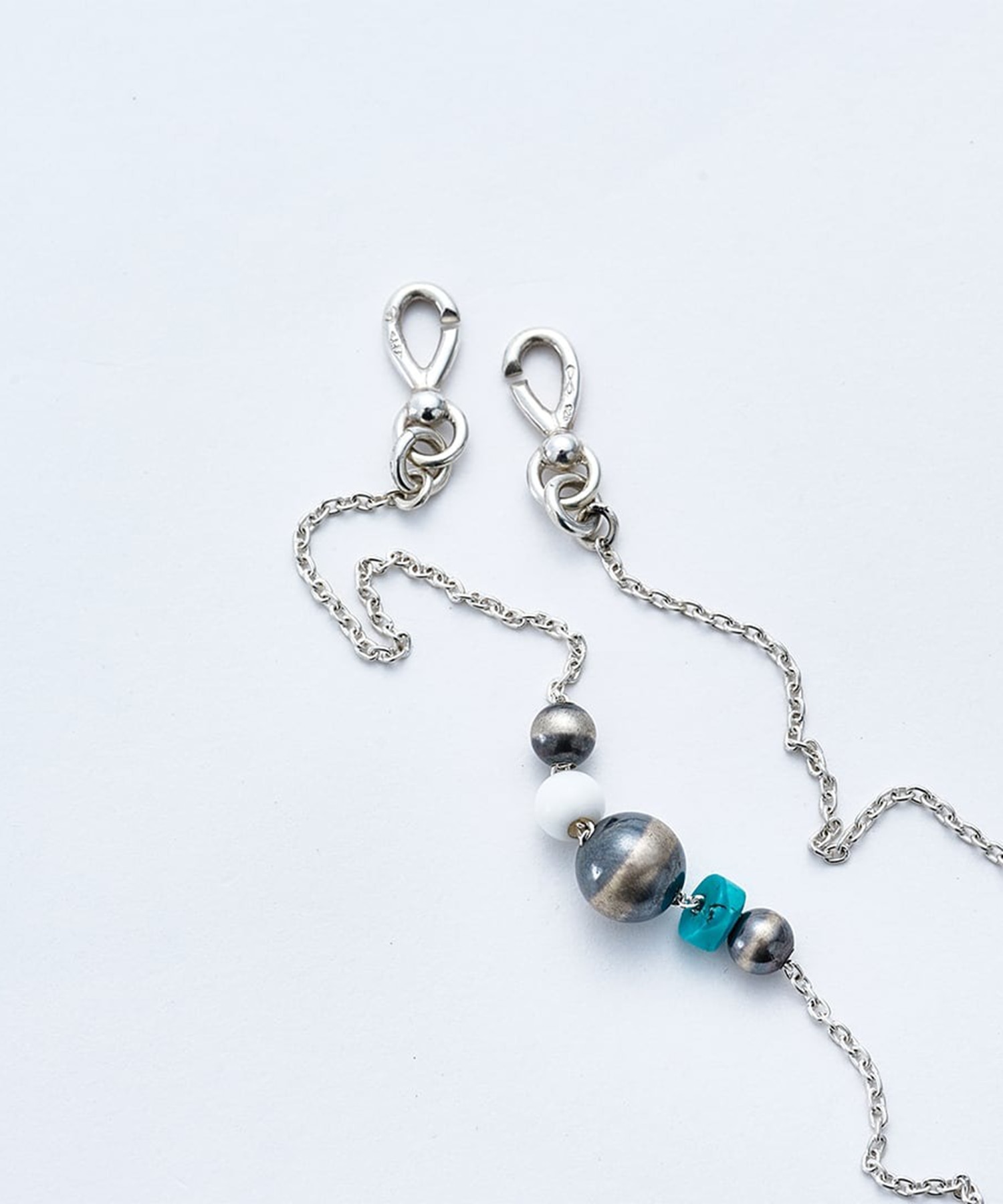 C-047 Navajo Pearl Necklac(White onyxturquoise) (45cm) WAKAN SILVER SMITH