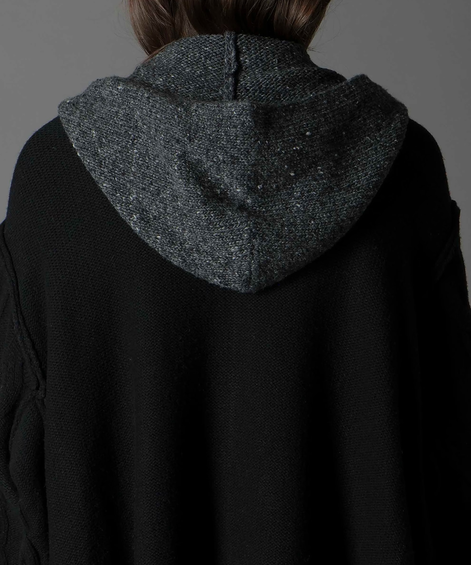 FINE MERINO WOOL CABLE SWITCH UNBALANCE HOODIE GroundY