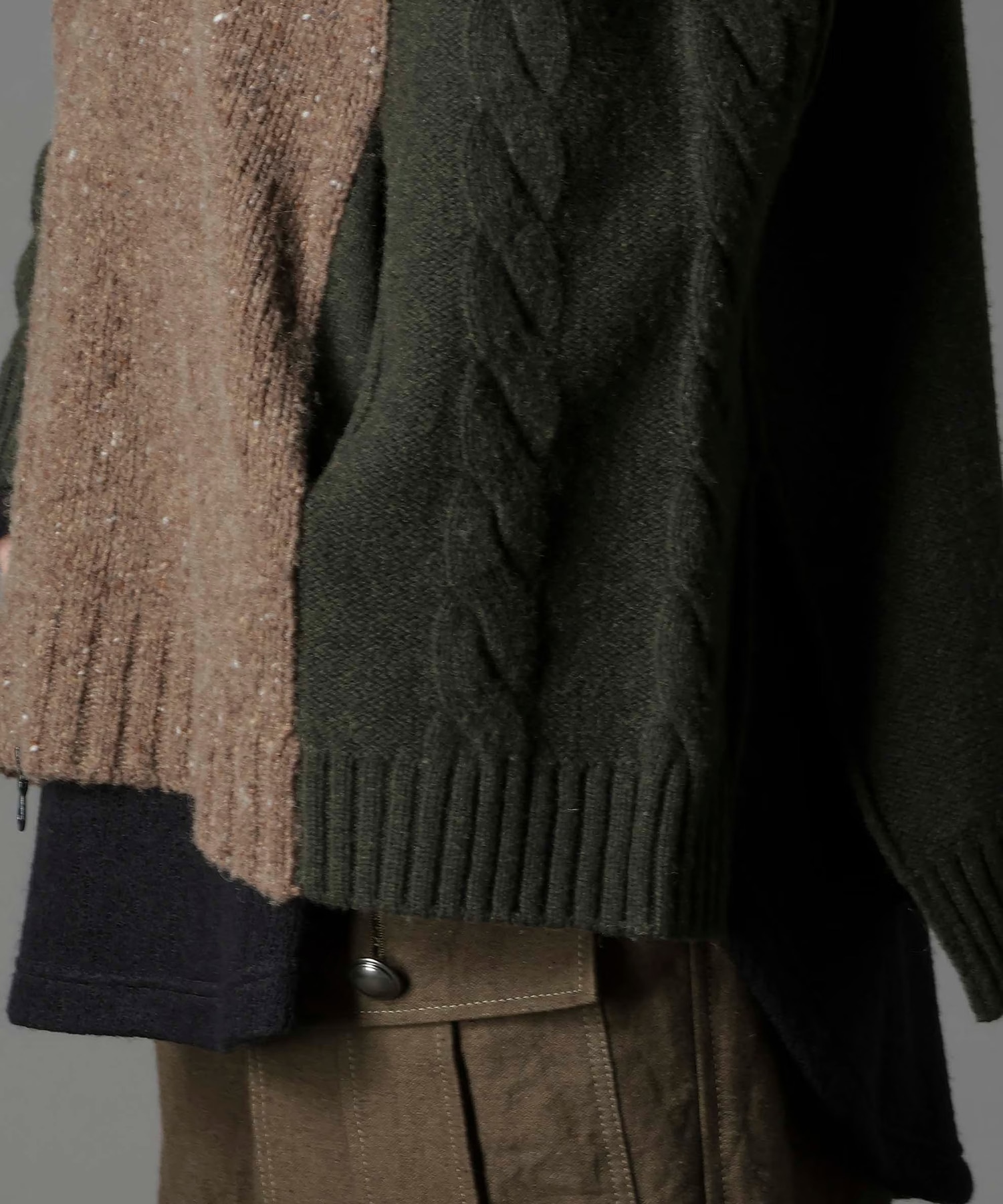 FINE MERINO WOOL CABLE SWITCH UNBALANCE HOODIE GroundY