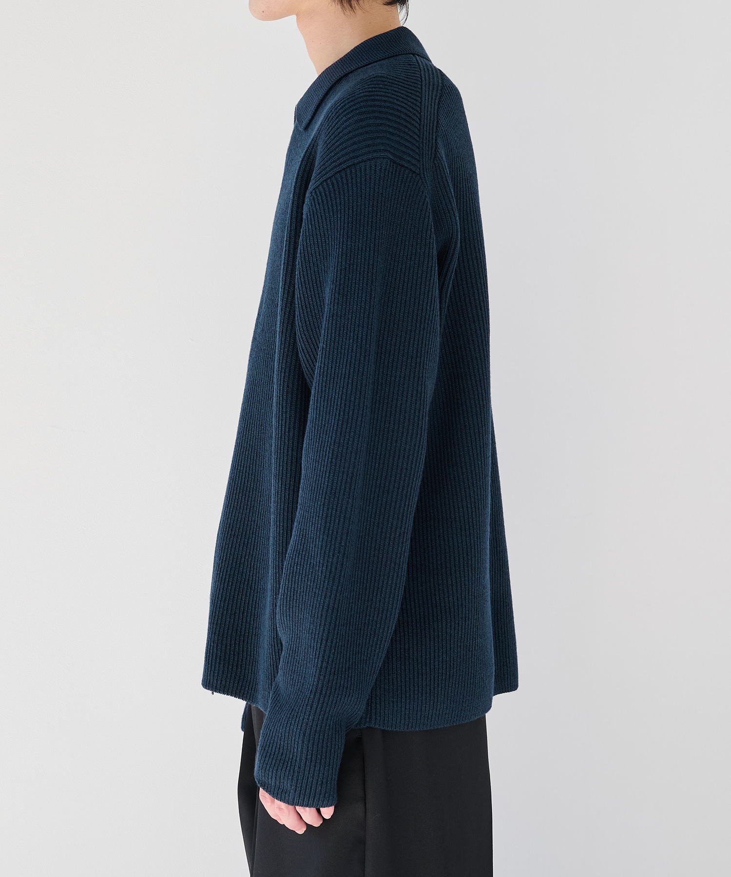 SOLID WOOL RIB POLO ZIP UP CARDIGAN BATONER