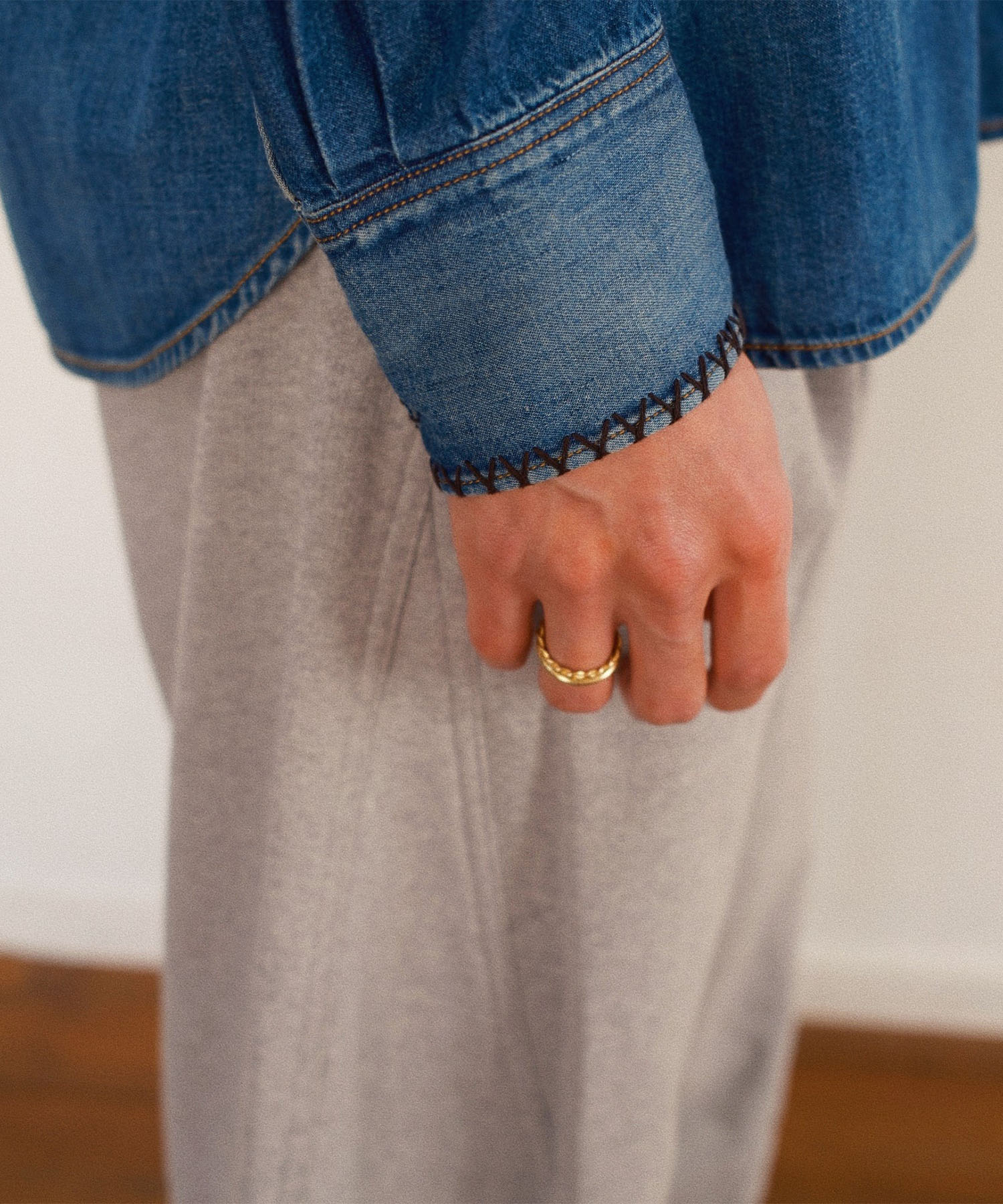 Hand-Embroidered Denim Shirt KHOKI